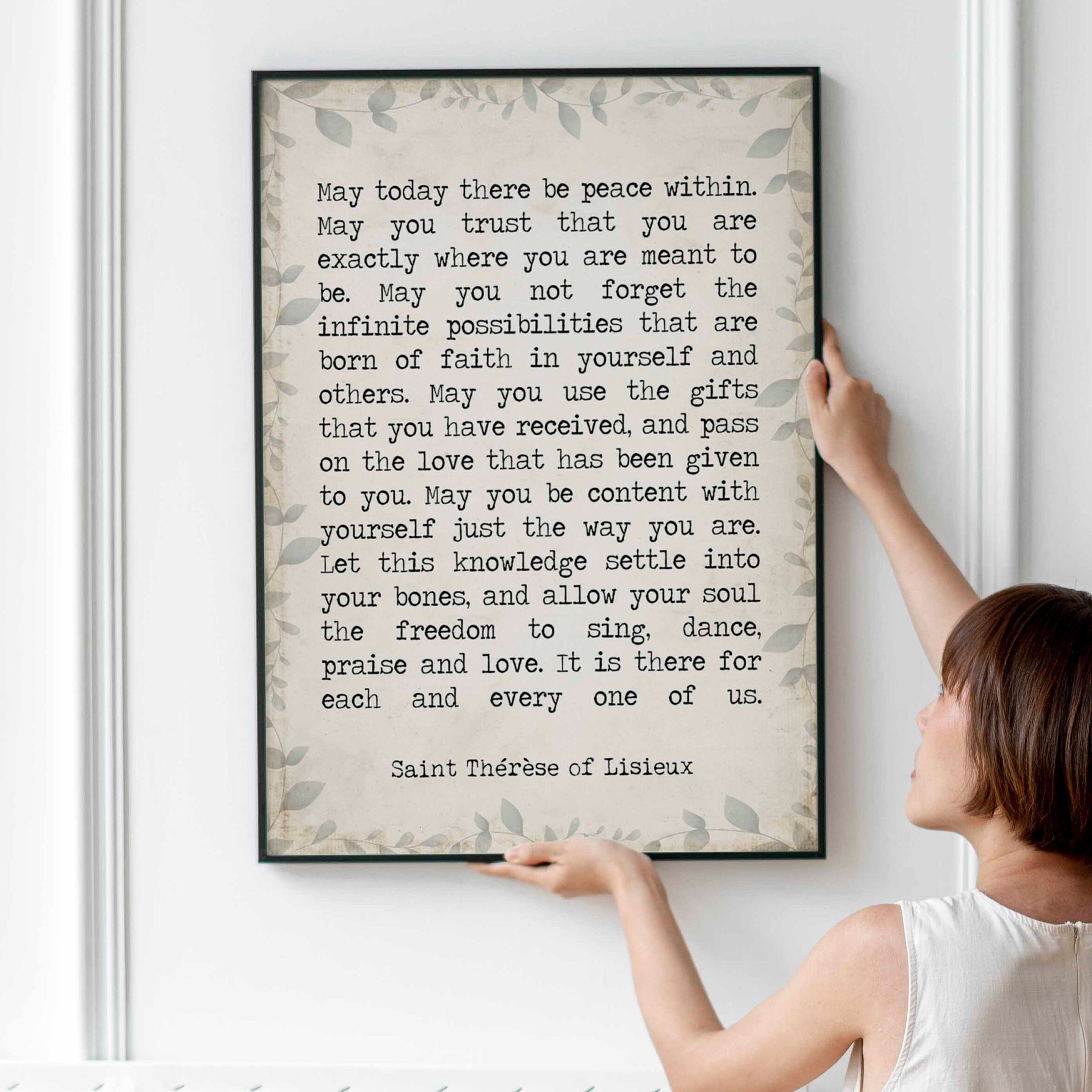 St Therese of Lisieux Peace Quote Print, May Today There Be Peace Within Inspirational Quote Wall Art Print