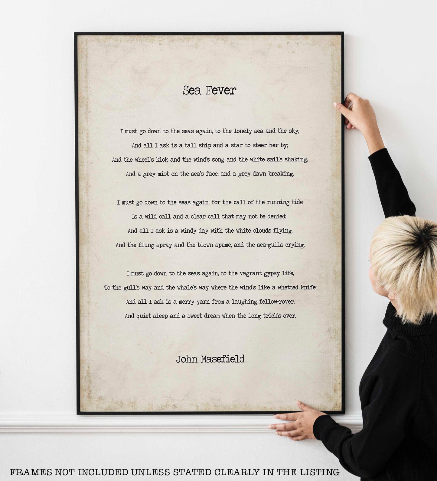 Vintage Sea Fever Poem Print – John Masefield Nautical Wall Art, Literary Poetry Poster