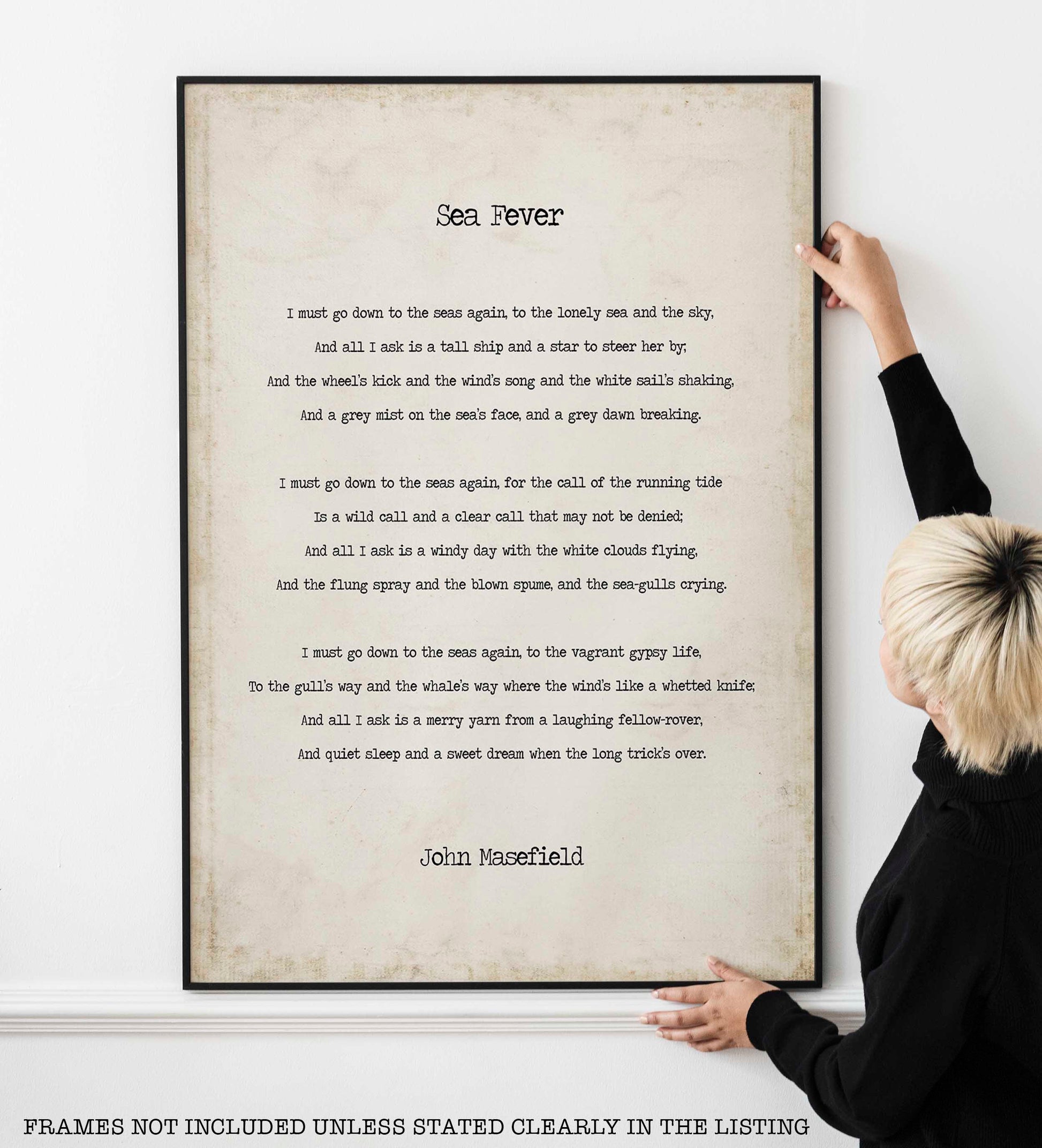 Vintage Sea Fever Poem Print – John Masefield Nautical Wall Art, Literary Poetry Poster