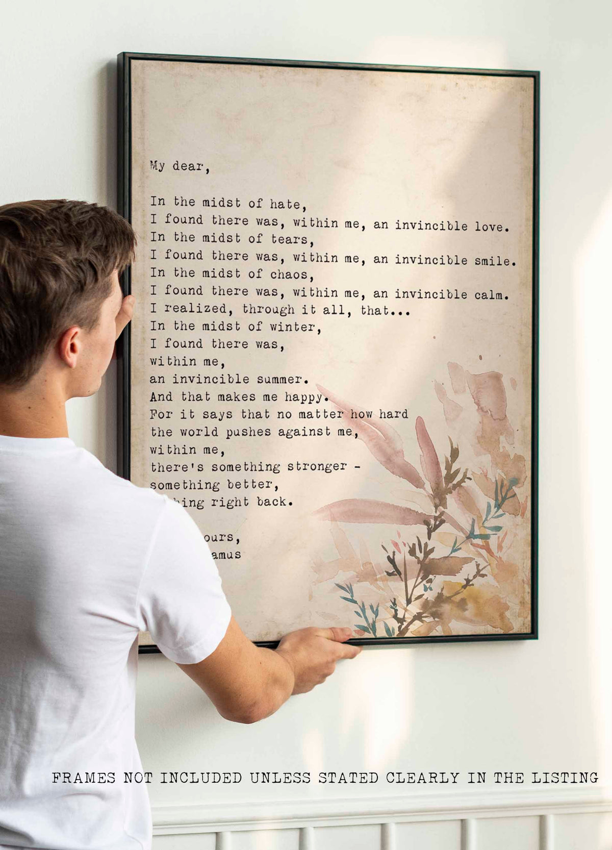 Albert Camus Invincible Summer Quote Print, Literary Wall Art