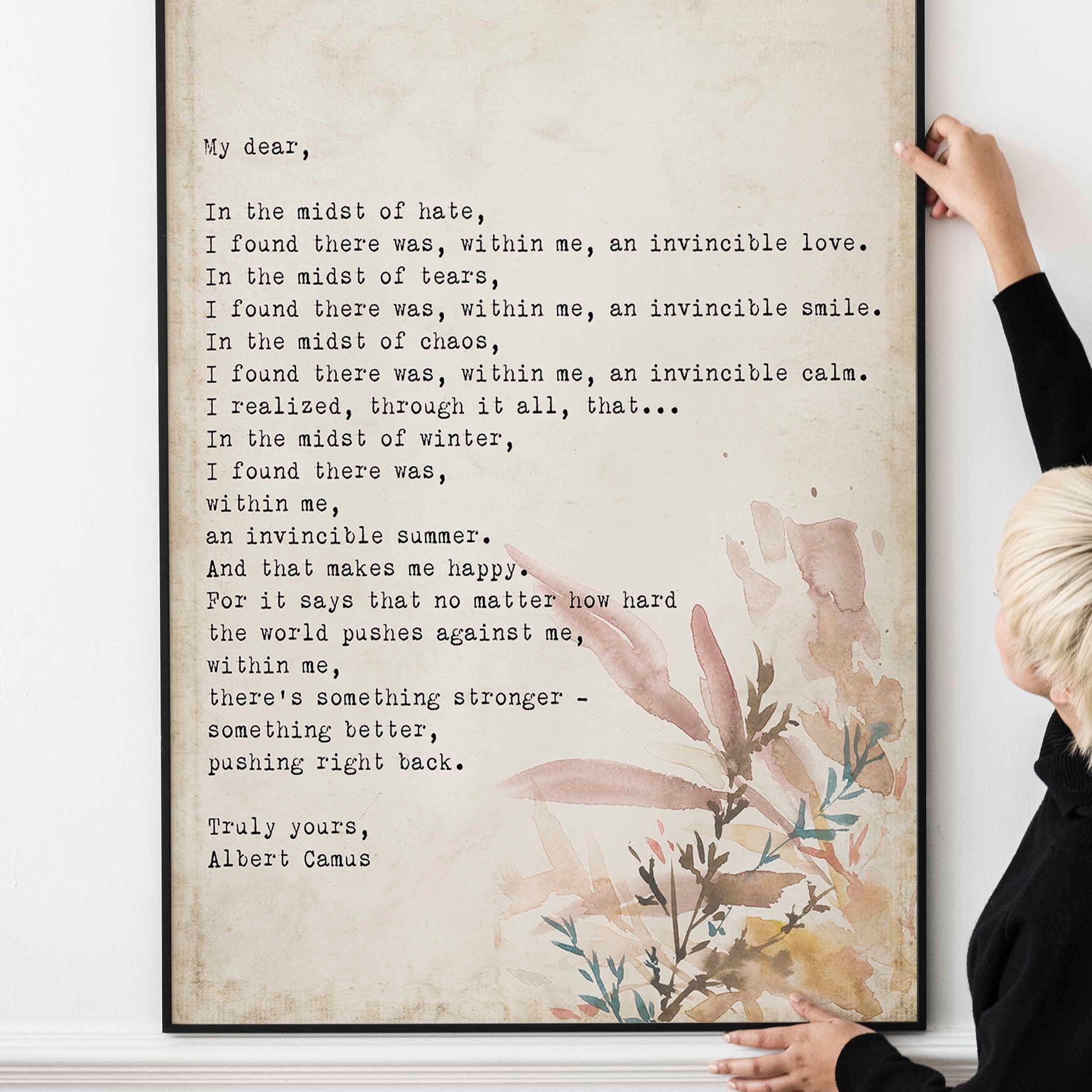 Albert Camus Invincible Summer Wall Art Print, Literature Quote Art Print