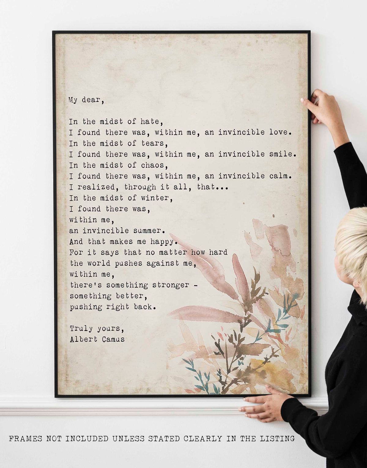 Albert Camus Invincible Summer Quote Print, Literary Wall Art