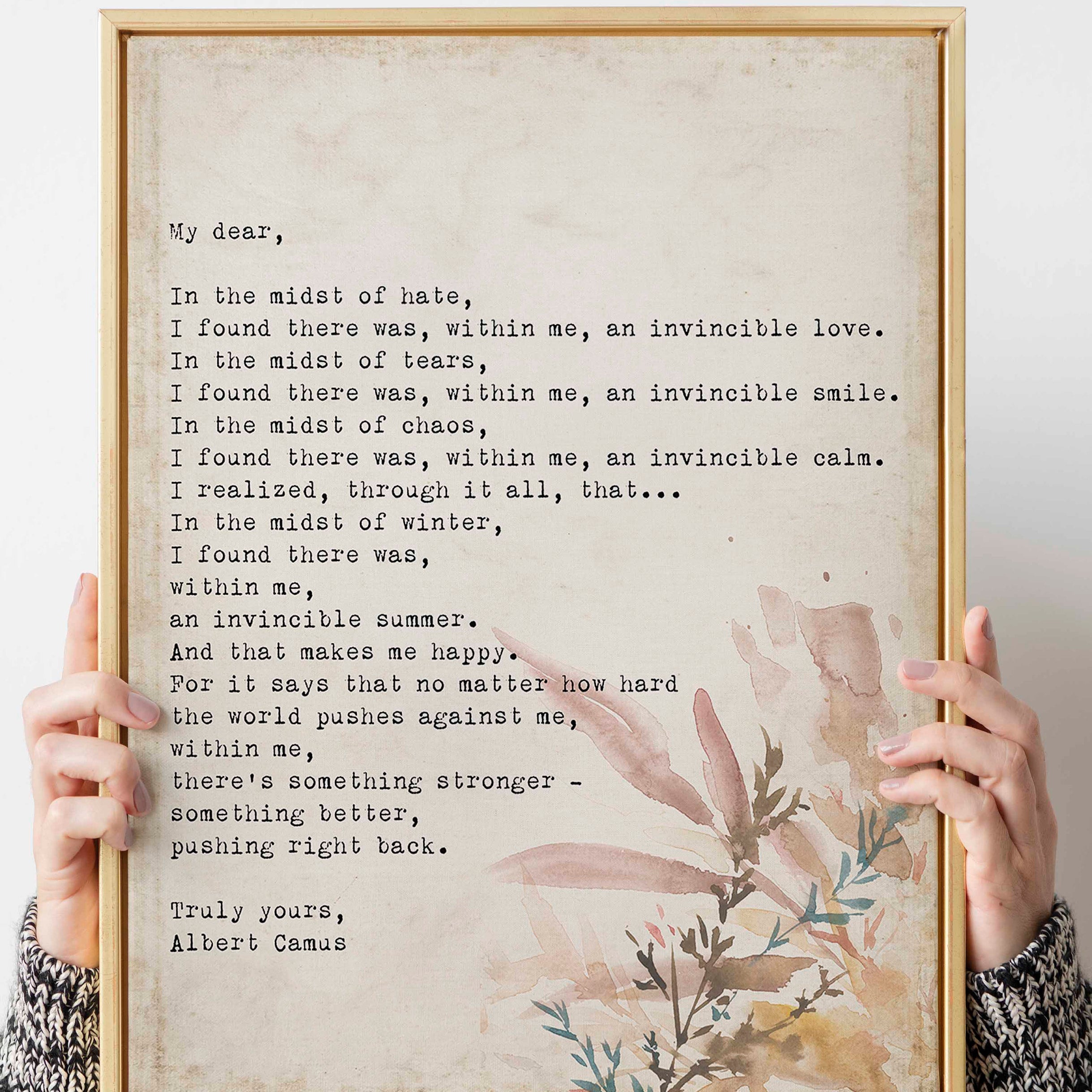 Albert Camus Invincible Summer Wall Art Print, Literature Quote Art Print