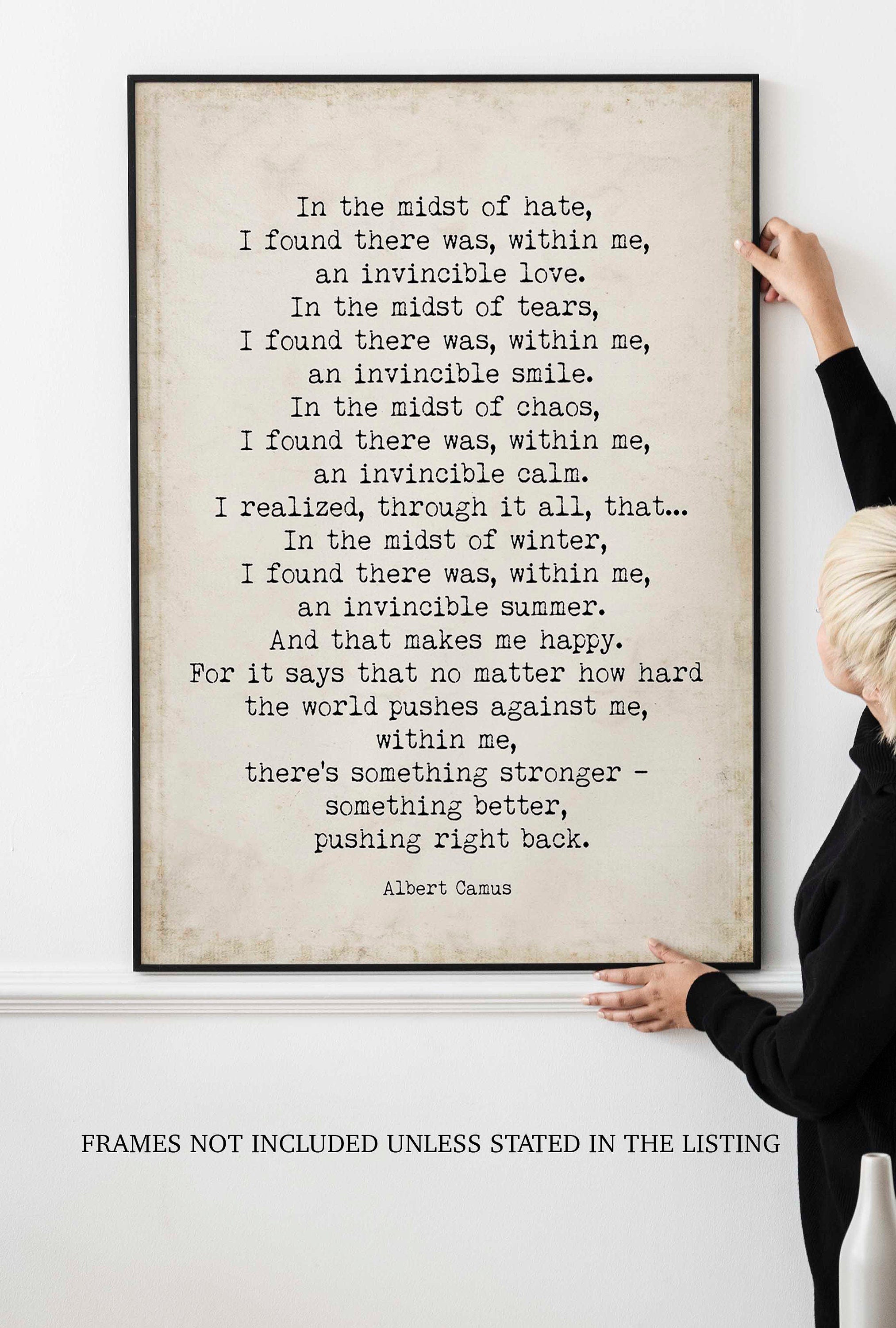 PRINTABLE Albert Camus Invincible Summer Vintage Page Background, Inspirational Artwork