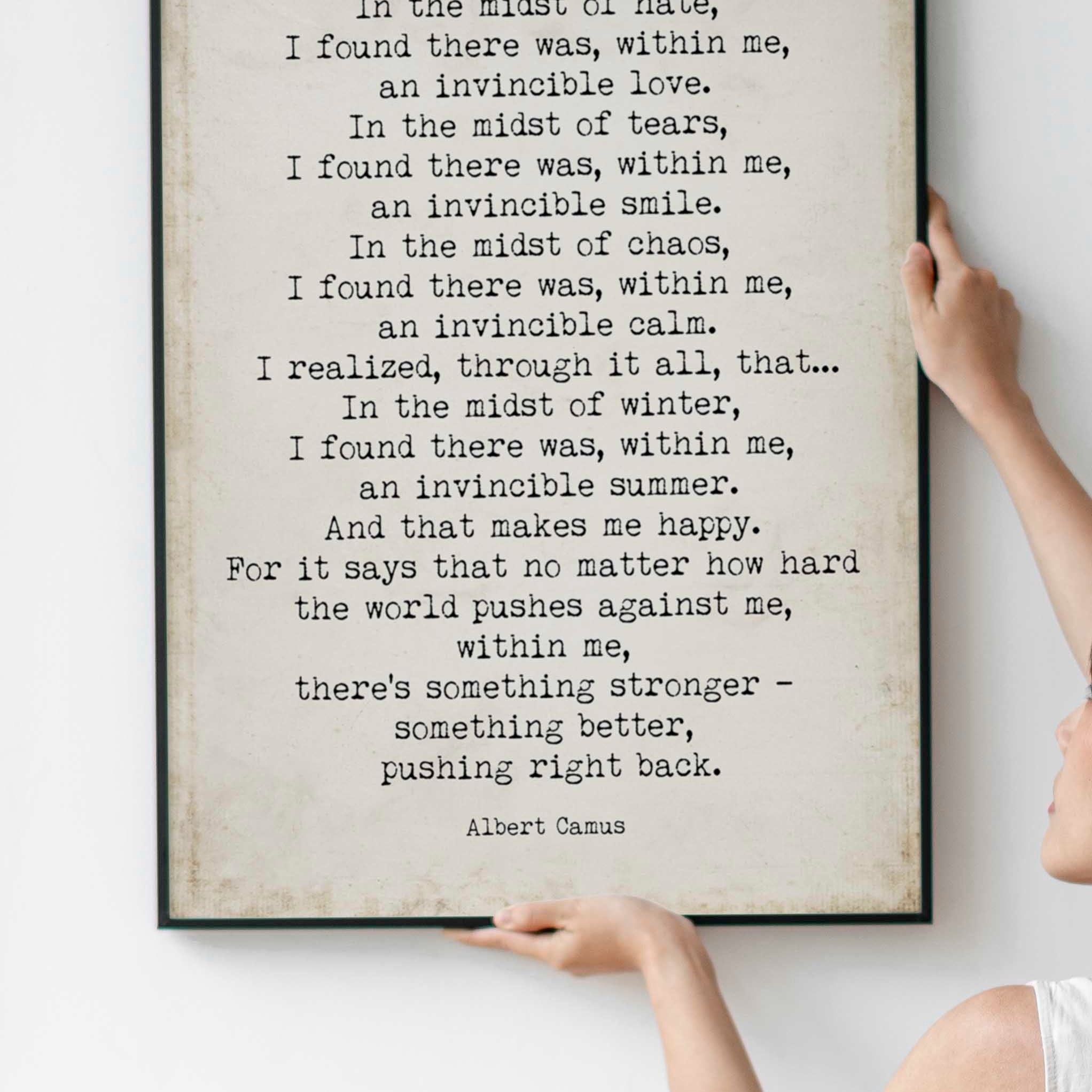 PRINTABLE Albert Camus Invincible Summer Vintage Page Background, Inspirational Artwork