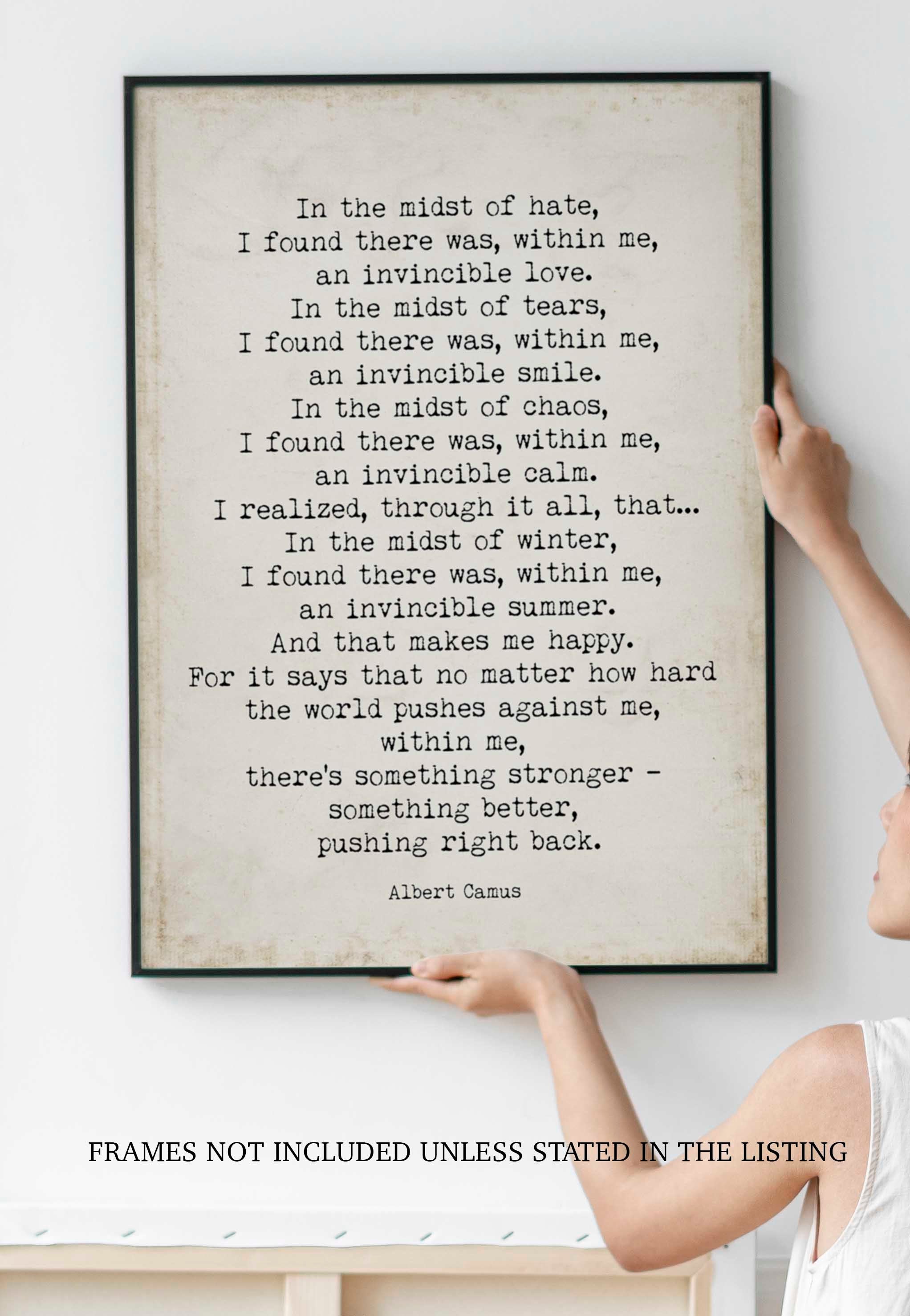 PRINTABLE Albert Camus Invincible Summer Vintage Page Background, Inspirational Artwork