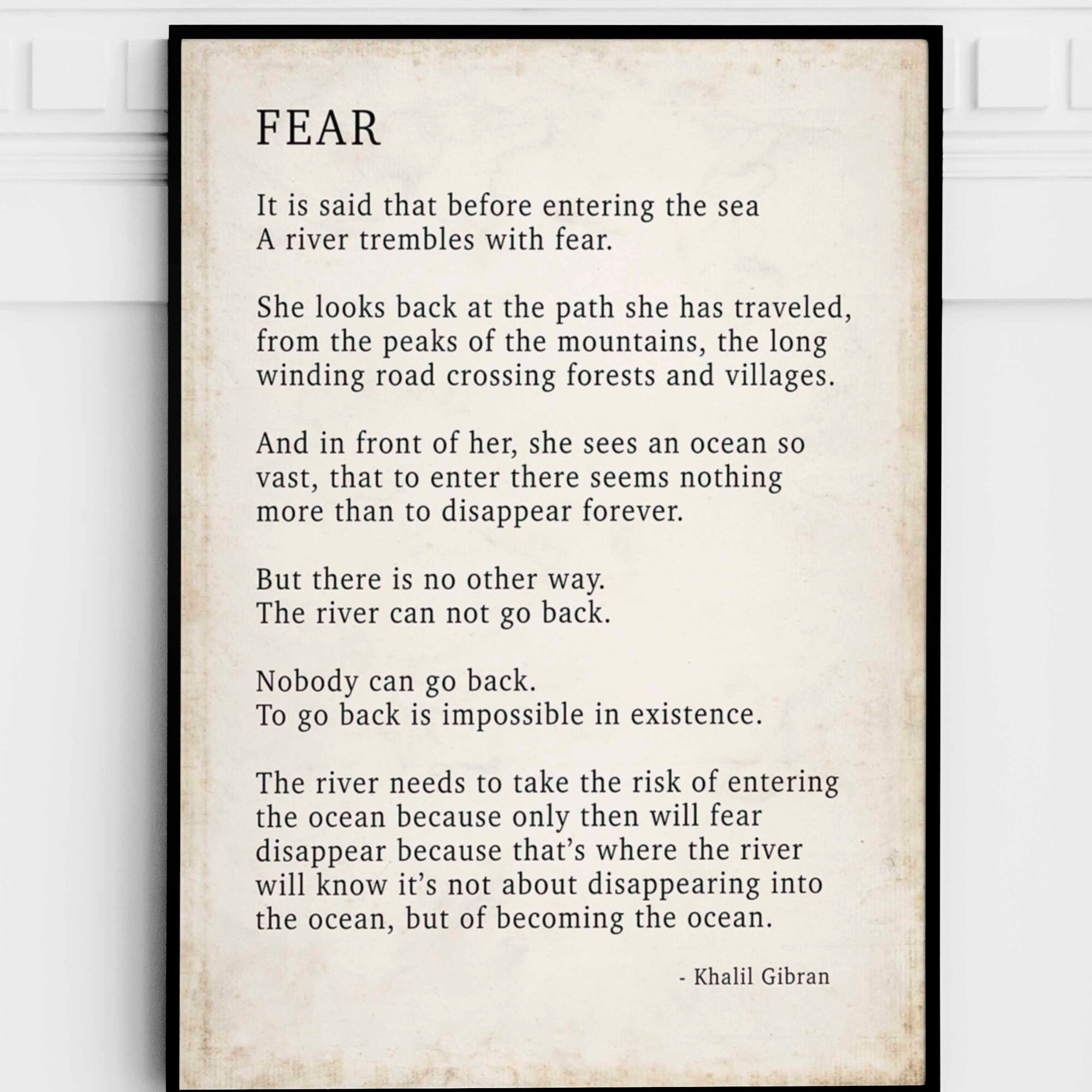 FEAR by KAHLIL GIBRAN Poem - Poetry Decor, Poem Print