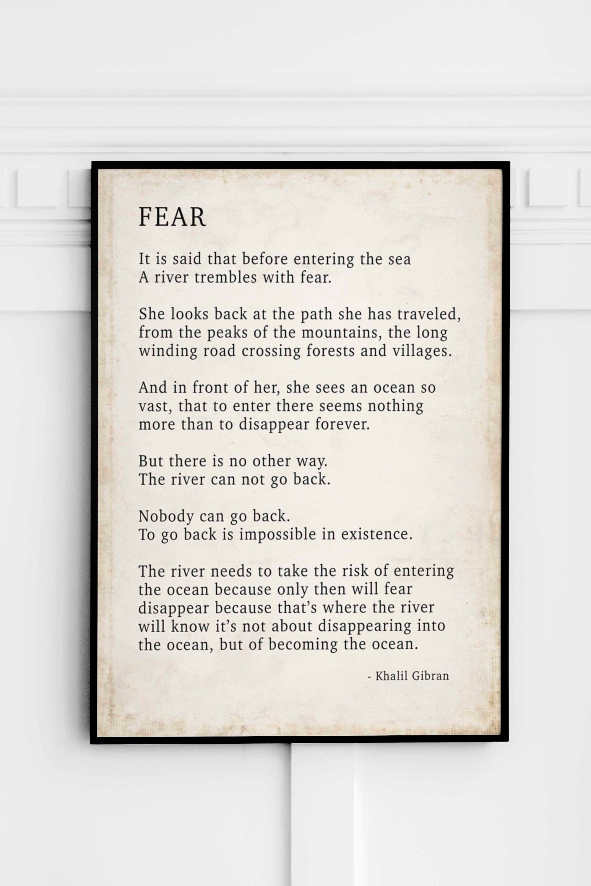FEAR by KAHLIL GIBRAN Poem - Poetry Decor, Poem Print
