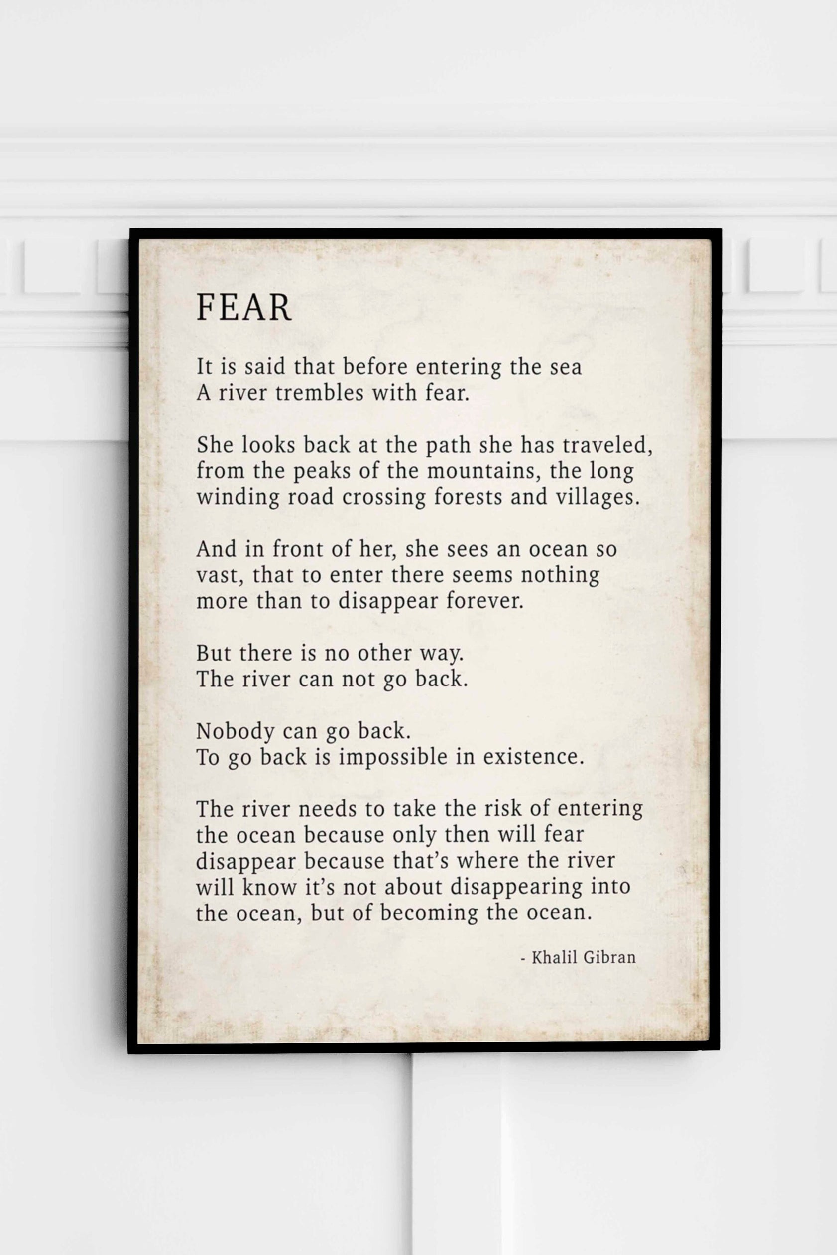 Kahlil Gibran FEAR Poem - Wall Art Prints Vintage Background. Poem Print, Poetry Wall Art Print