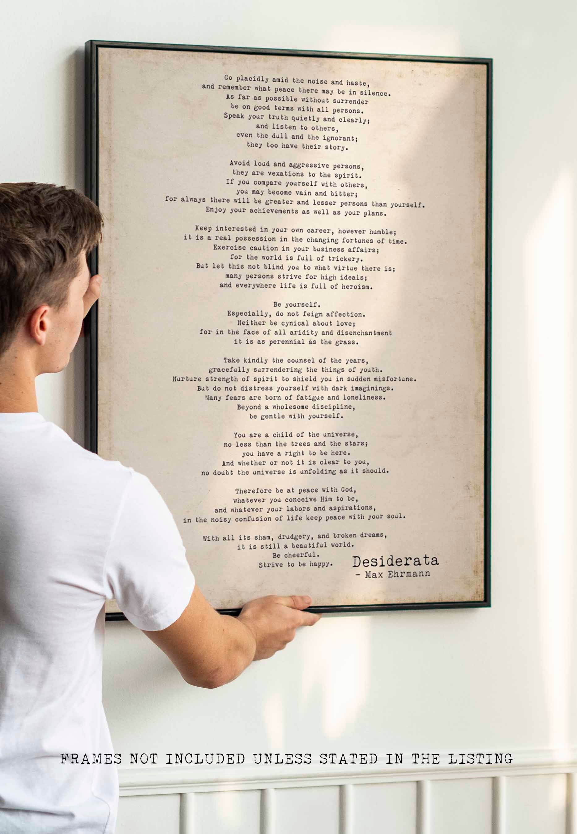 Desiderata Print Poem Typographic Poster Art - Max Ehrmann Motivational Literary Decor