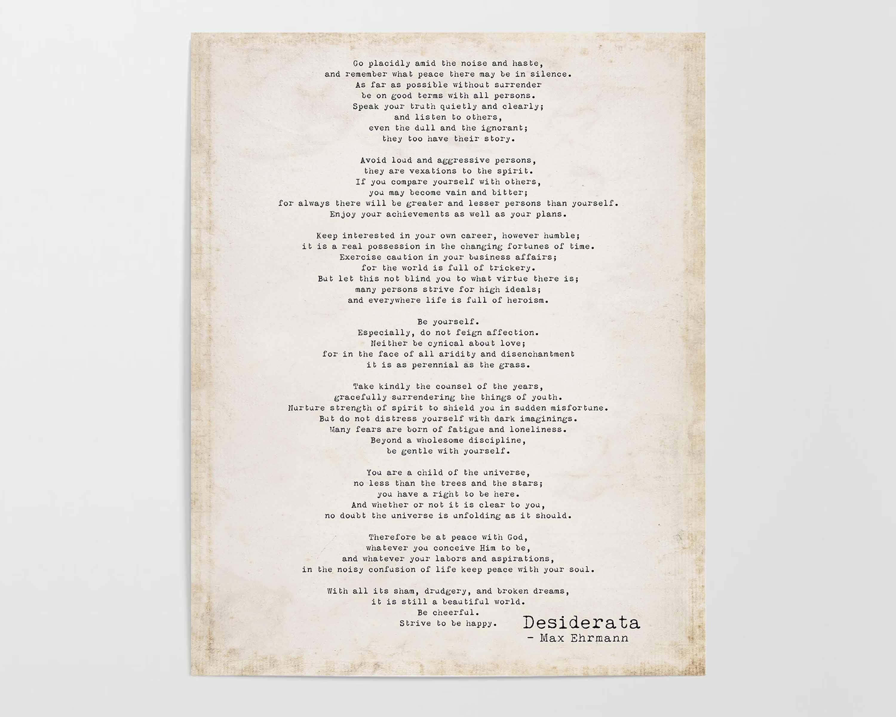Desiderata Print Poem Typographic Poster Art - Max Ehrmann Motivational Literary Decor