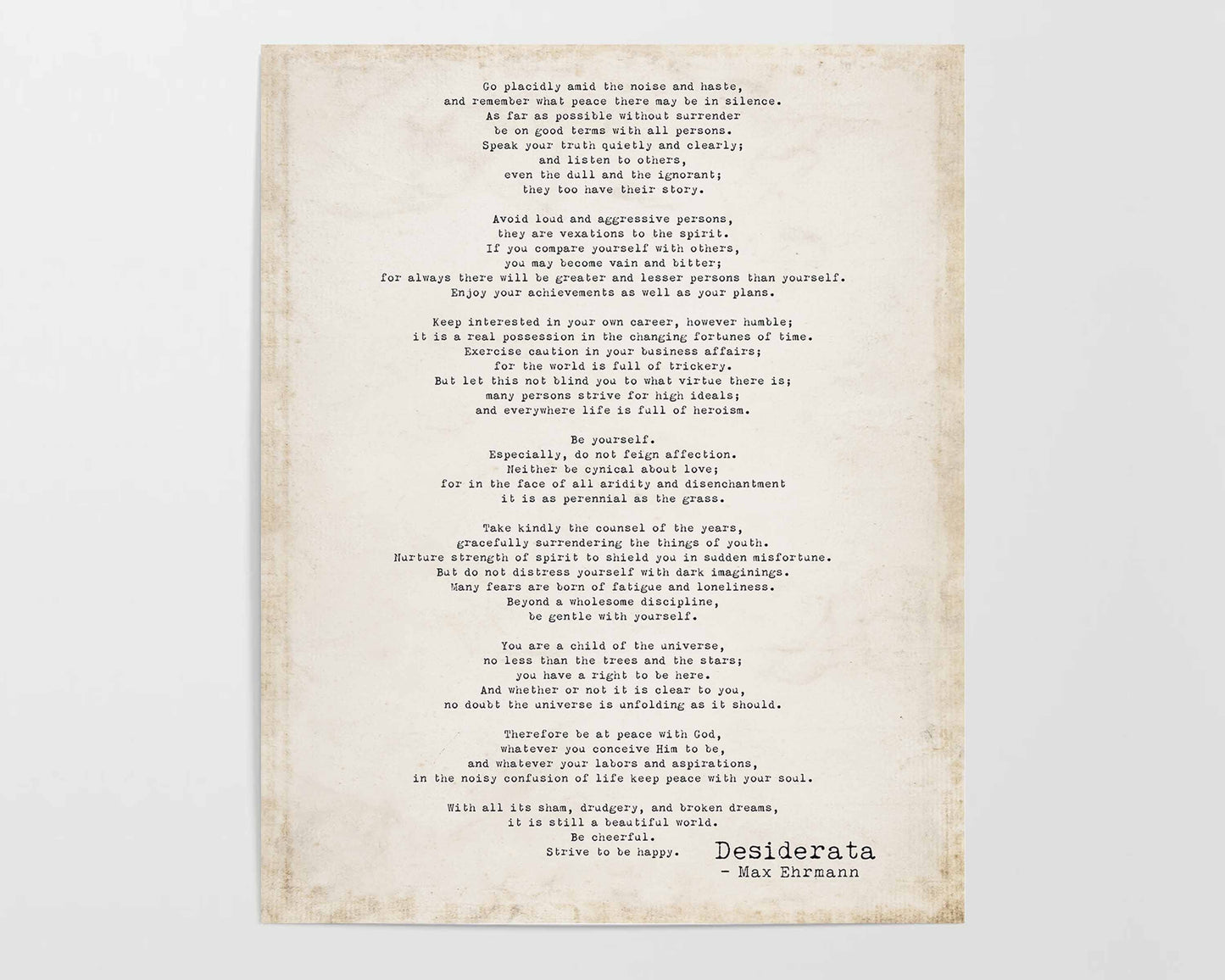Desiderata Print Poem Typographic Poster Art - Max Ehrmann Motivational Literary Decor