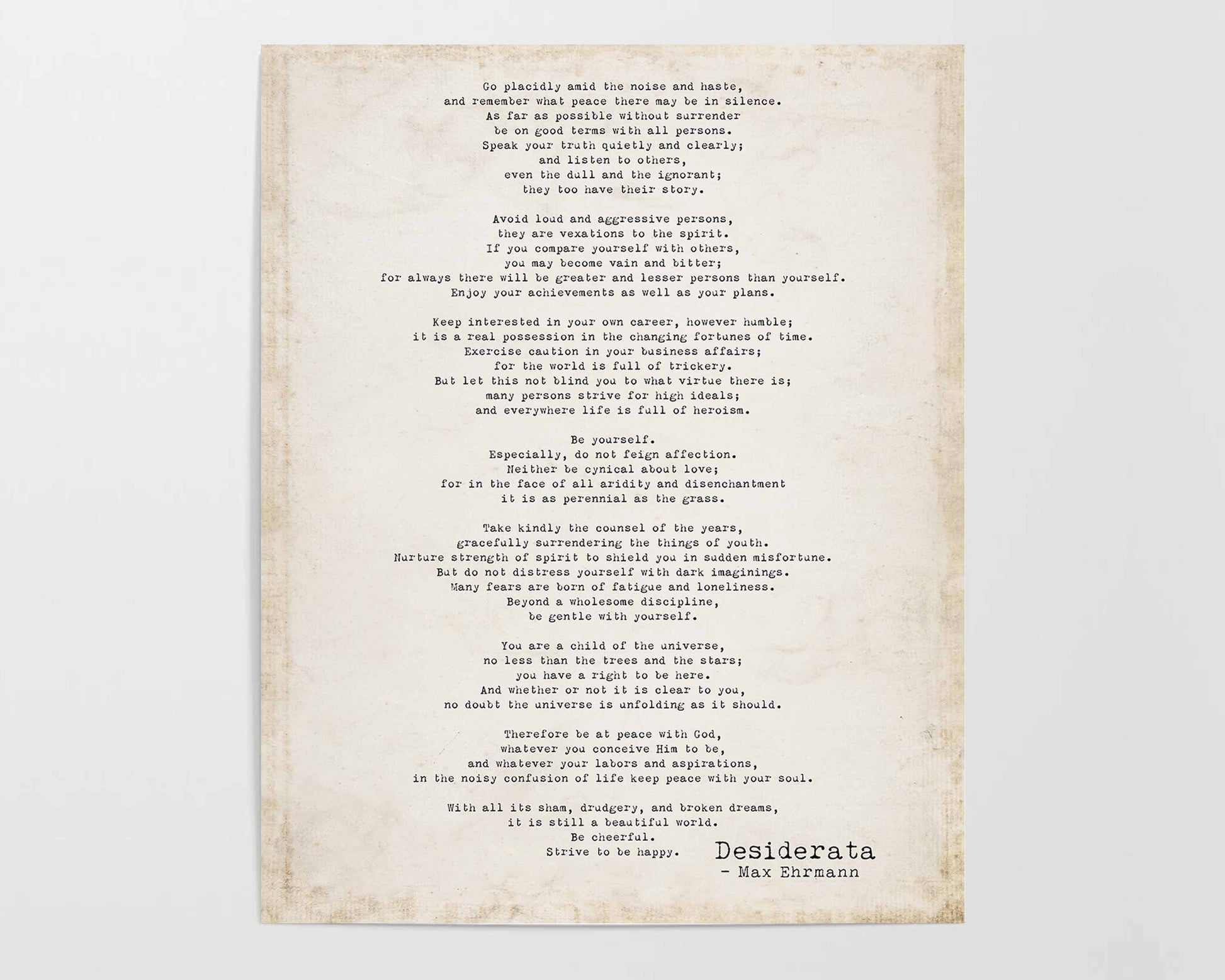 Desiderata Print Poem Typographic Poster Art - Max Ehrmann Motivational Literary Decor
