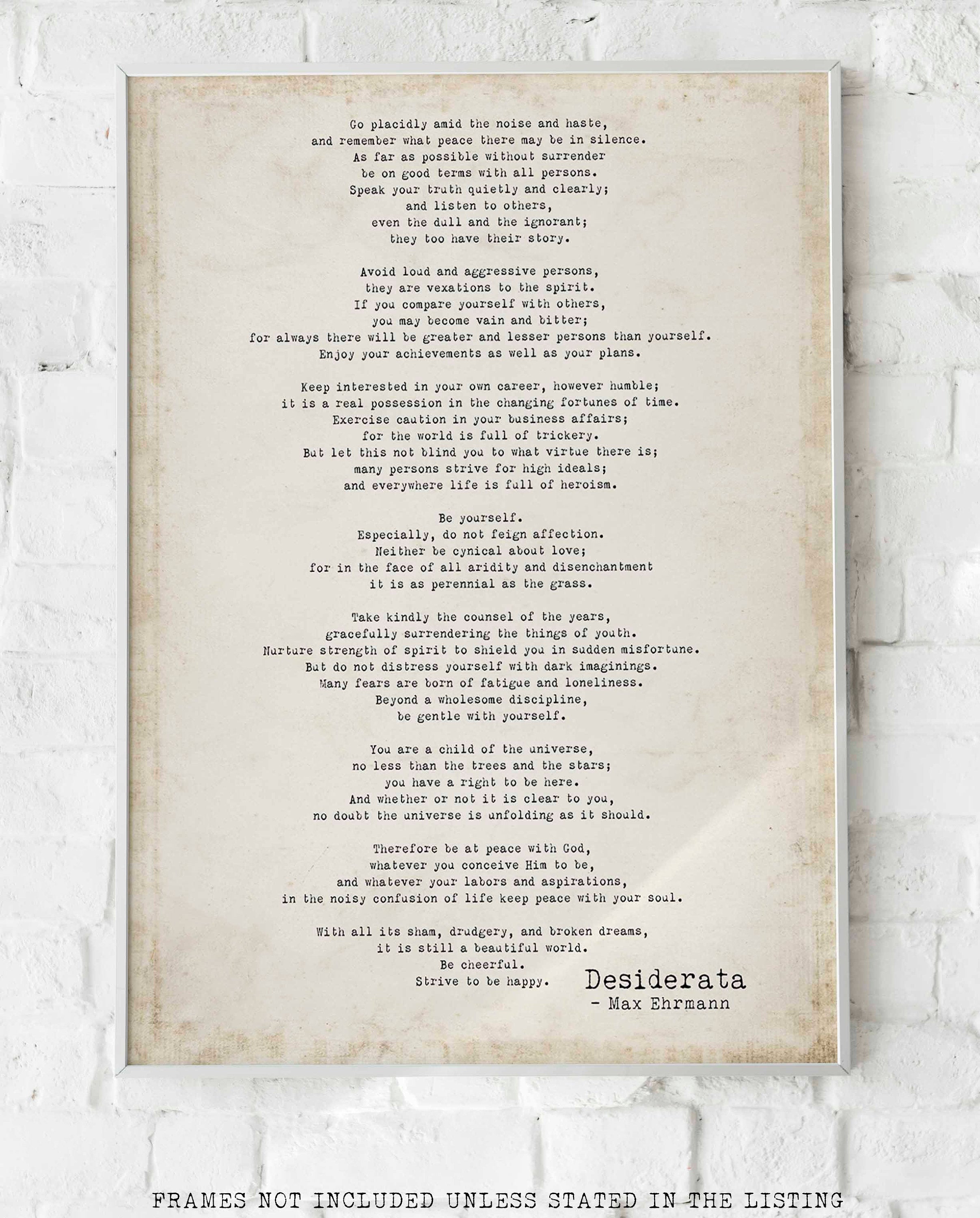 Desiderata Print Poem Typographic Poster Art - Max Ehrmann Motivational Literary Decor