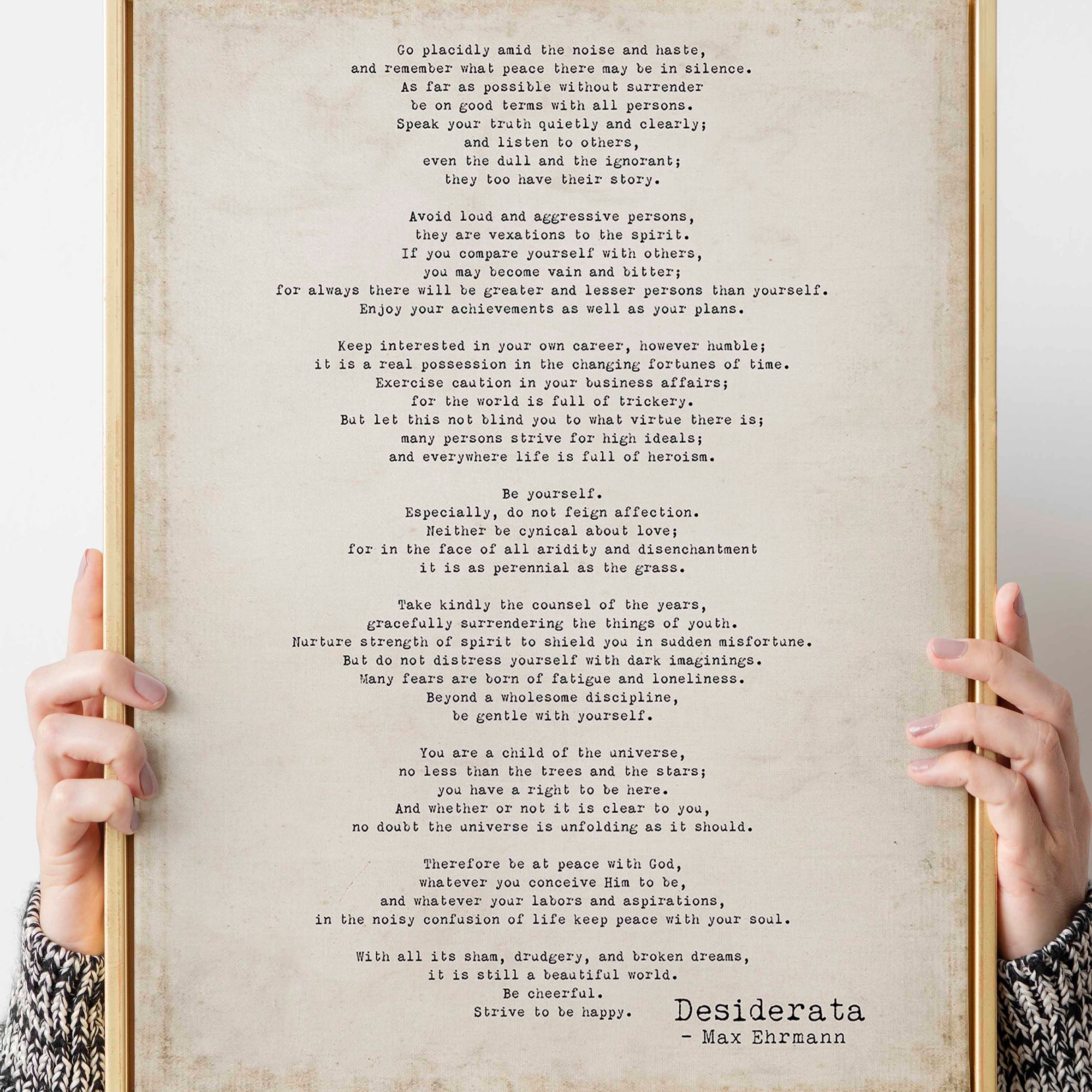 Poem Art Desiderata Print, Minimalist Poster