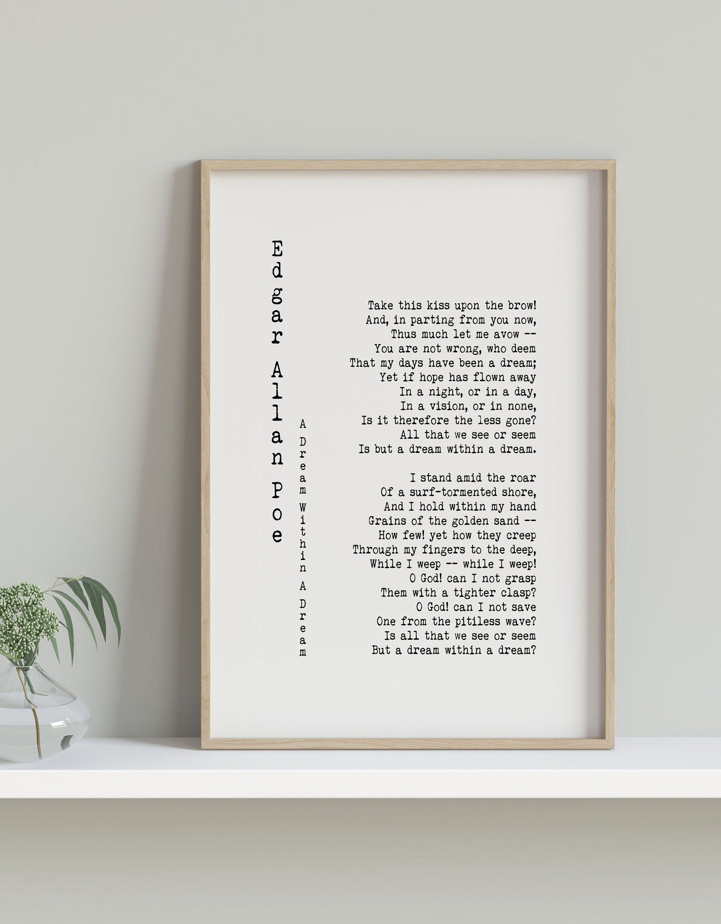 Edgar Allan Poe A Dream Within a Dream Quote Print, Classic Poetry Wall Art