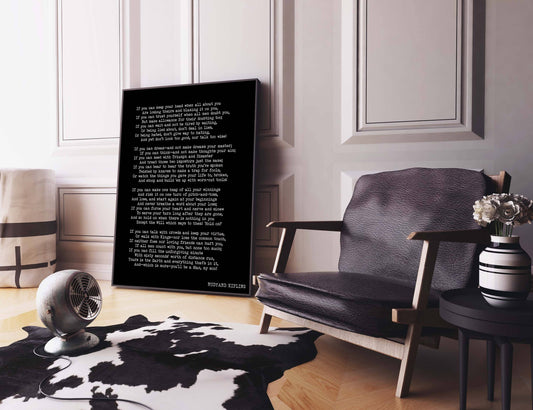 Large Framed Wall Art Rudyard Kipling IF Poem 24x36 Framed Art Print in Black & White