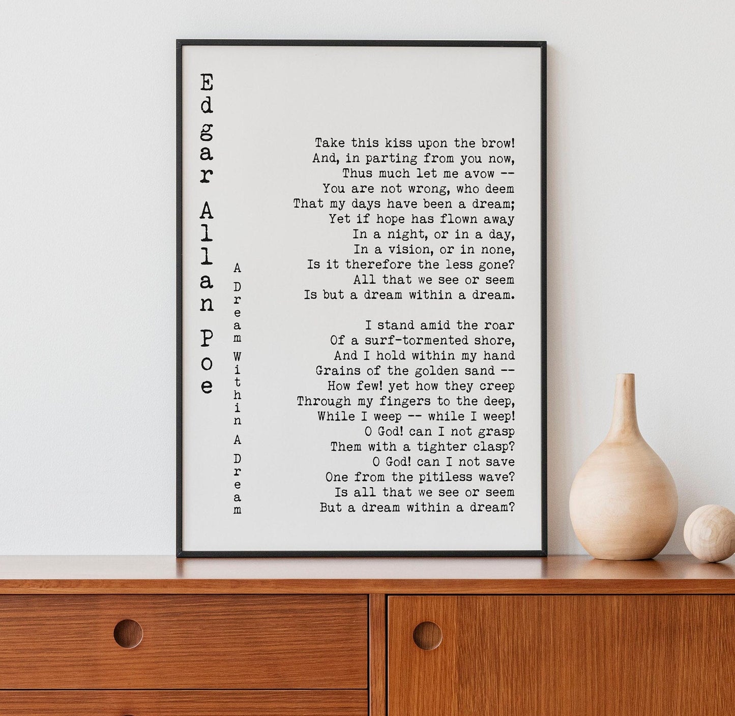 Edgar Allan Poe A Dream Within a Dream Quote Print, Classic Poetry Wall Art