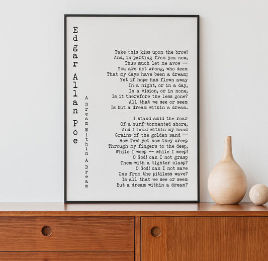 Edgar Allan Poe A Dream Within a Dream Quote Print, Classic Poetry Wall Art