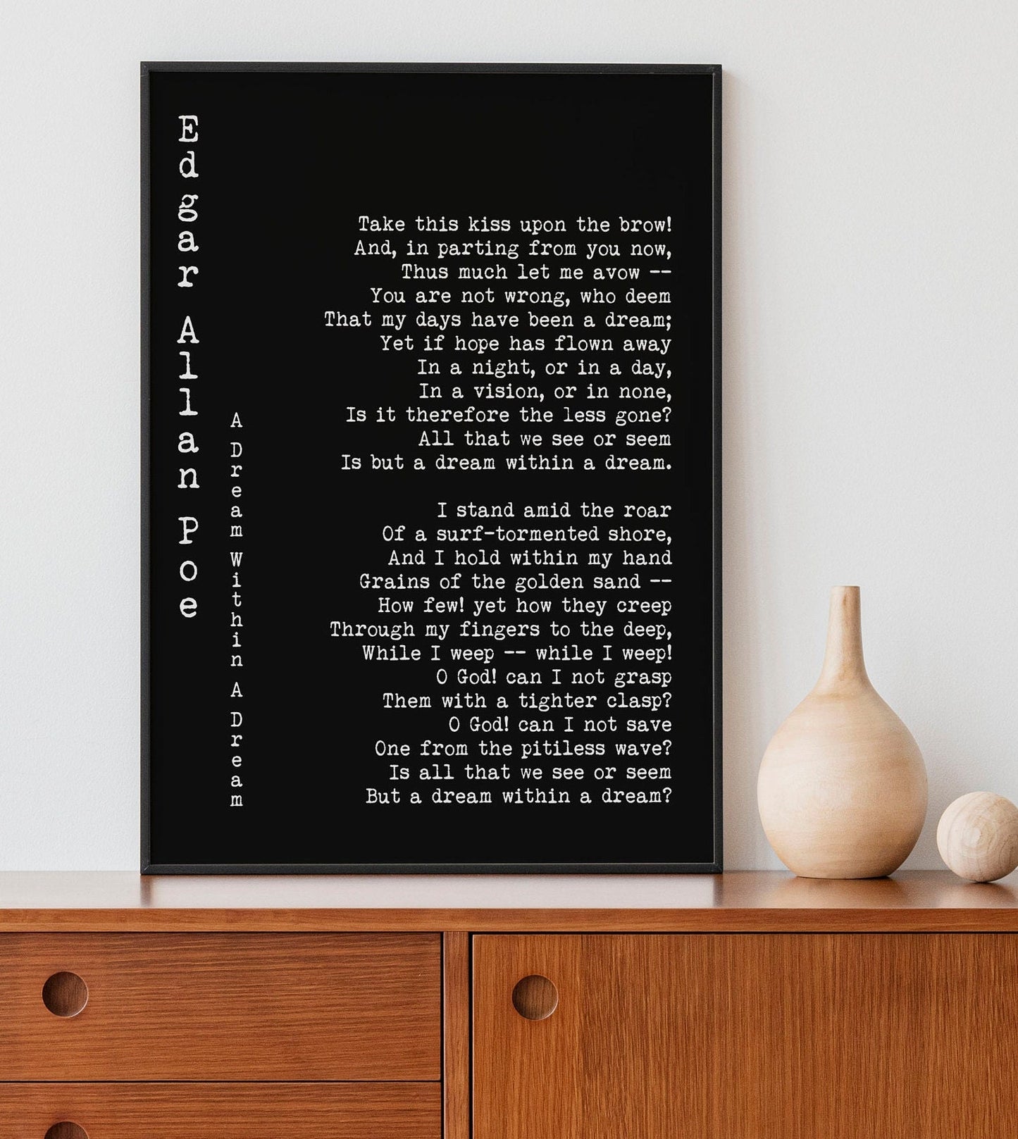Edgar Allan Poe A Dream Within a Dream Quote Print, Classic Poetry Wall Art