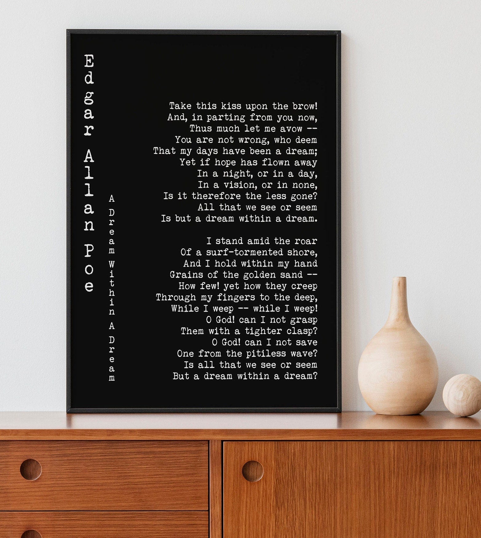 Edgar Allan Poe A Dream Within a Dream Quote Print, Classic Poetry Wall Art