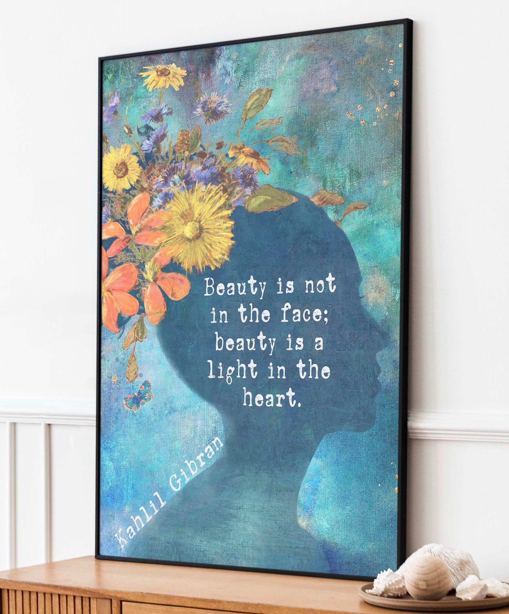 Kahlil Gibran Beauty Quote Wall Art Print Fine Art for Living Room, Beauty Is Not In The Face Beauty Is A Light In The Heart