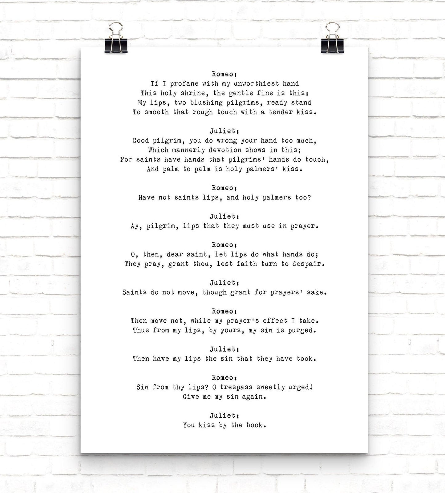 Romeo and Juliet Quote Love Print, Shakespeare Print in Black & White