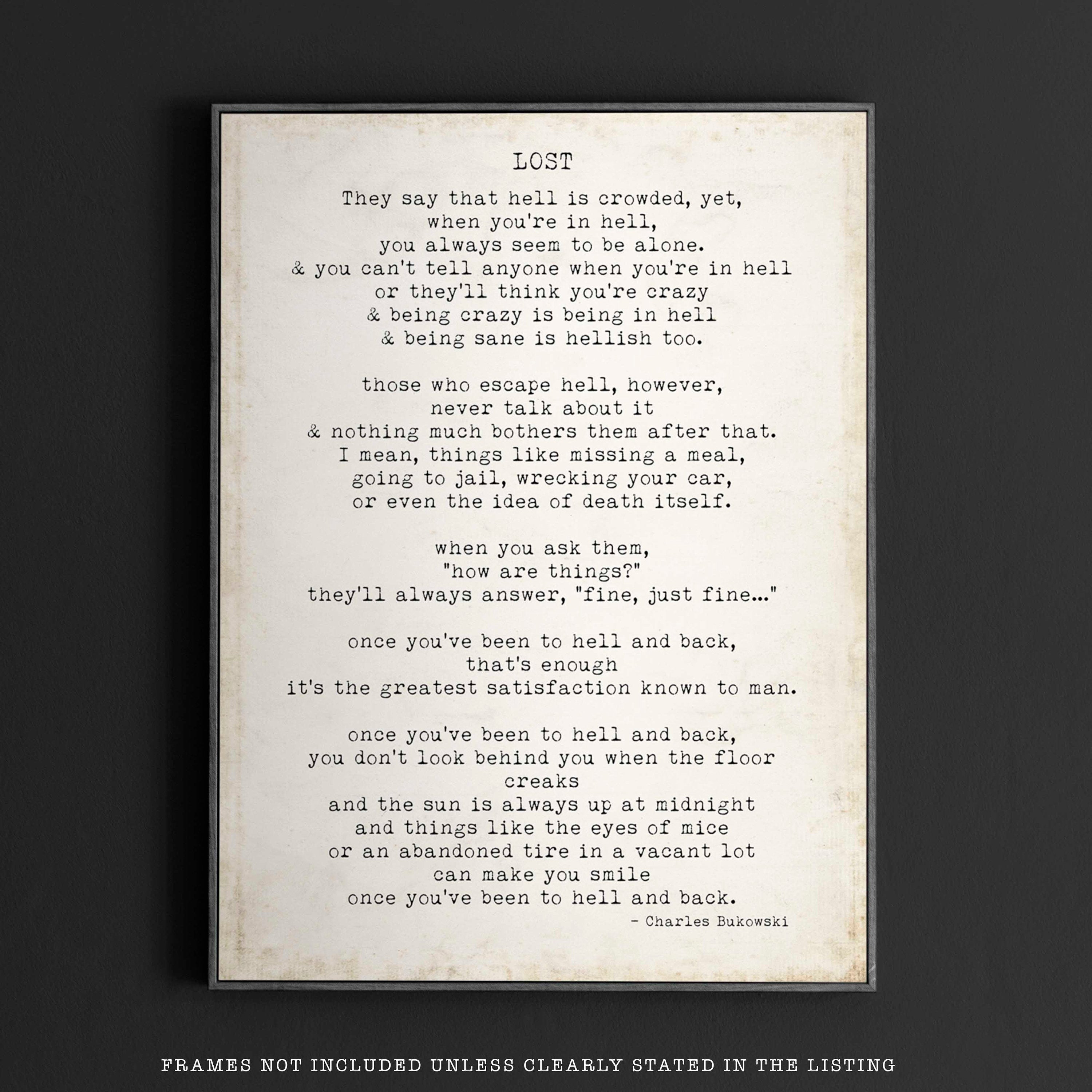LOST by Charles Bukowski Poem Print, Bukowski Poetry Poster Print