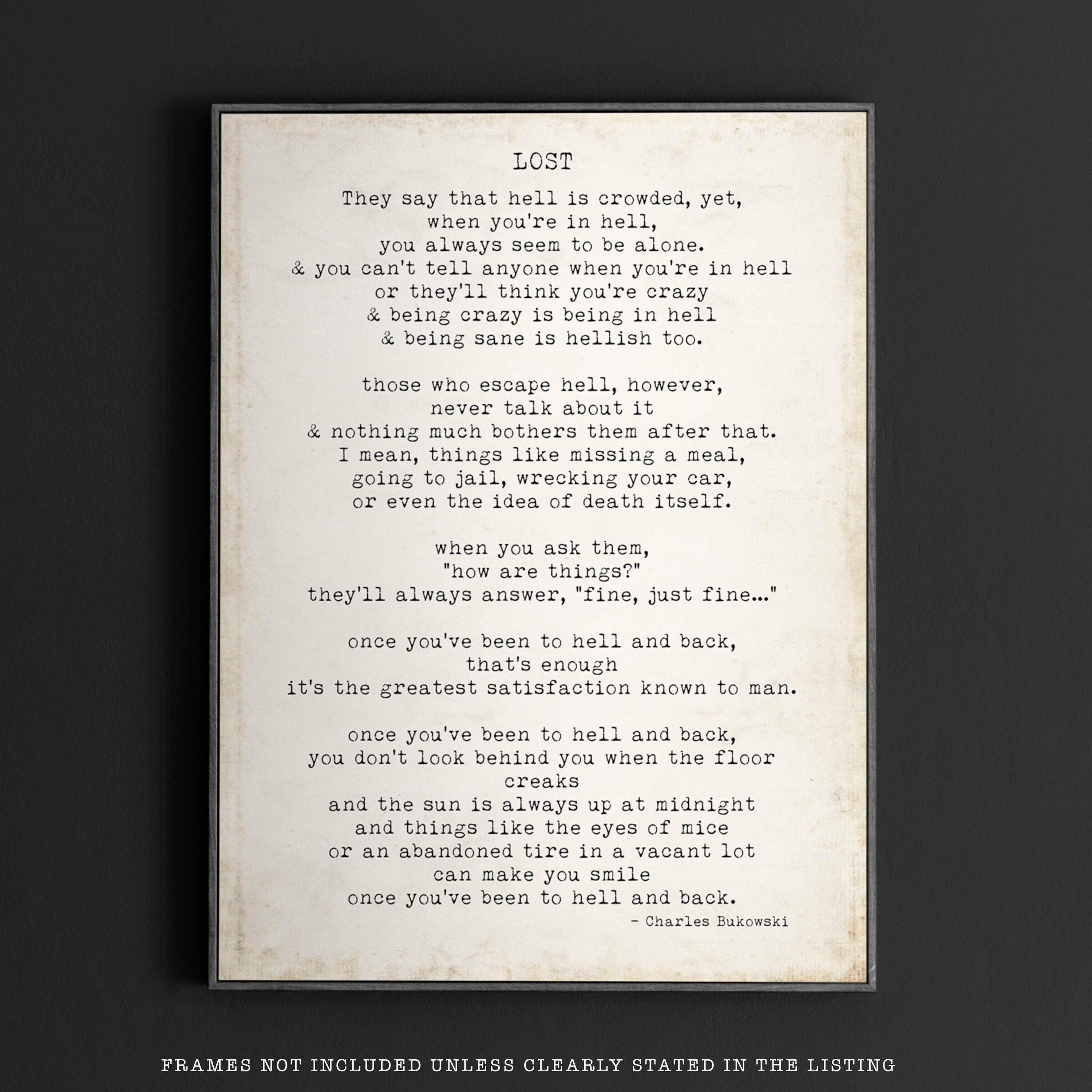 Charles Bukowski Poem Print – “Lost” Literary Wall Art, Minimalist Typewriter Style