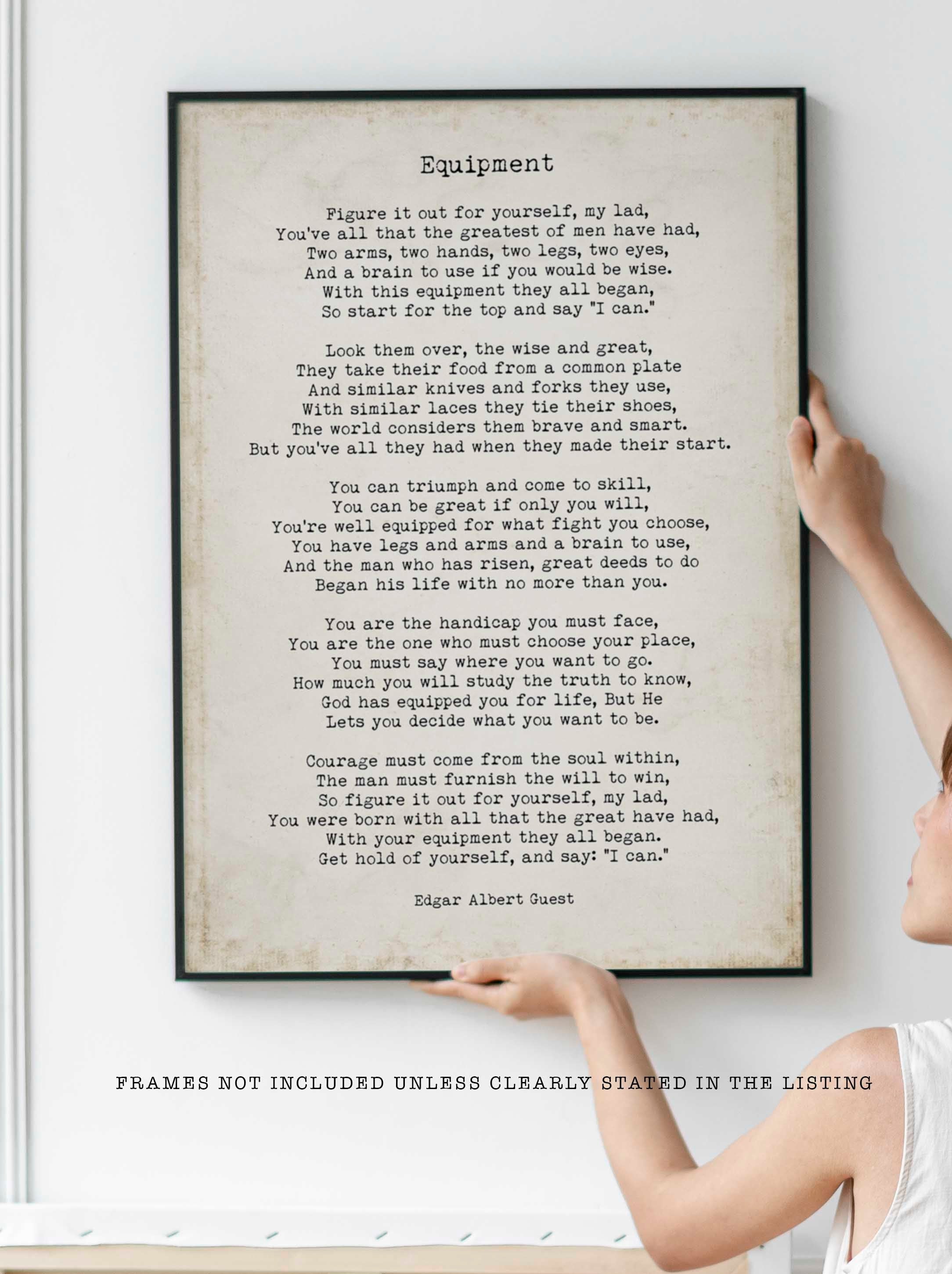 Equipment Edgar Albert Guest Poem, Black & White Poetry Wall Art Prints
