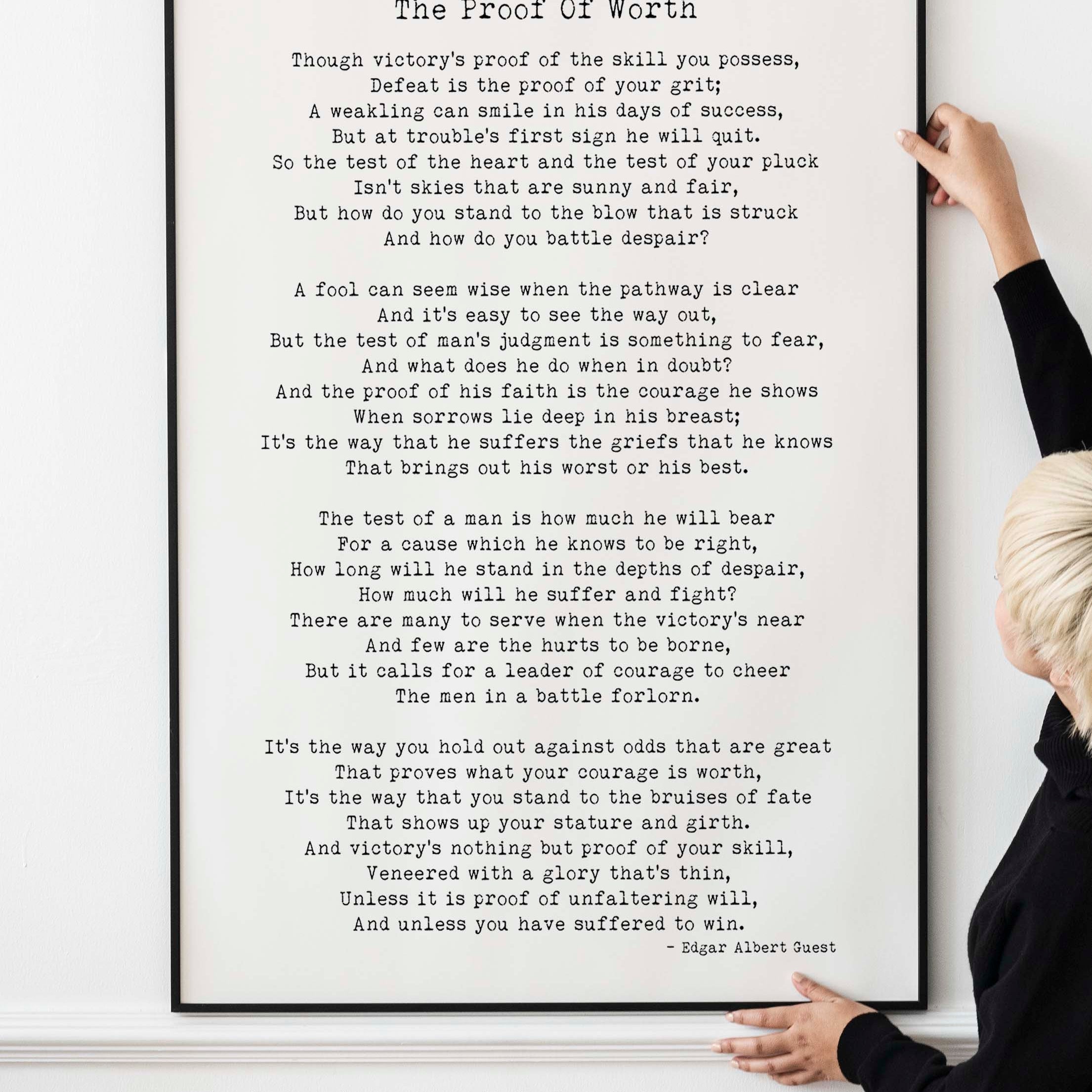 Edgar Albert Guest Poem, The Proof of Worth Poetry Wall Art Prints