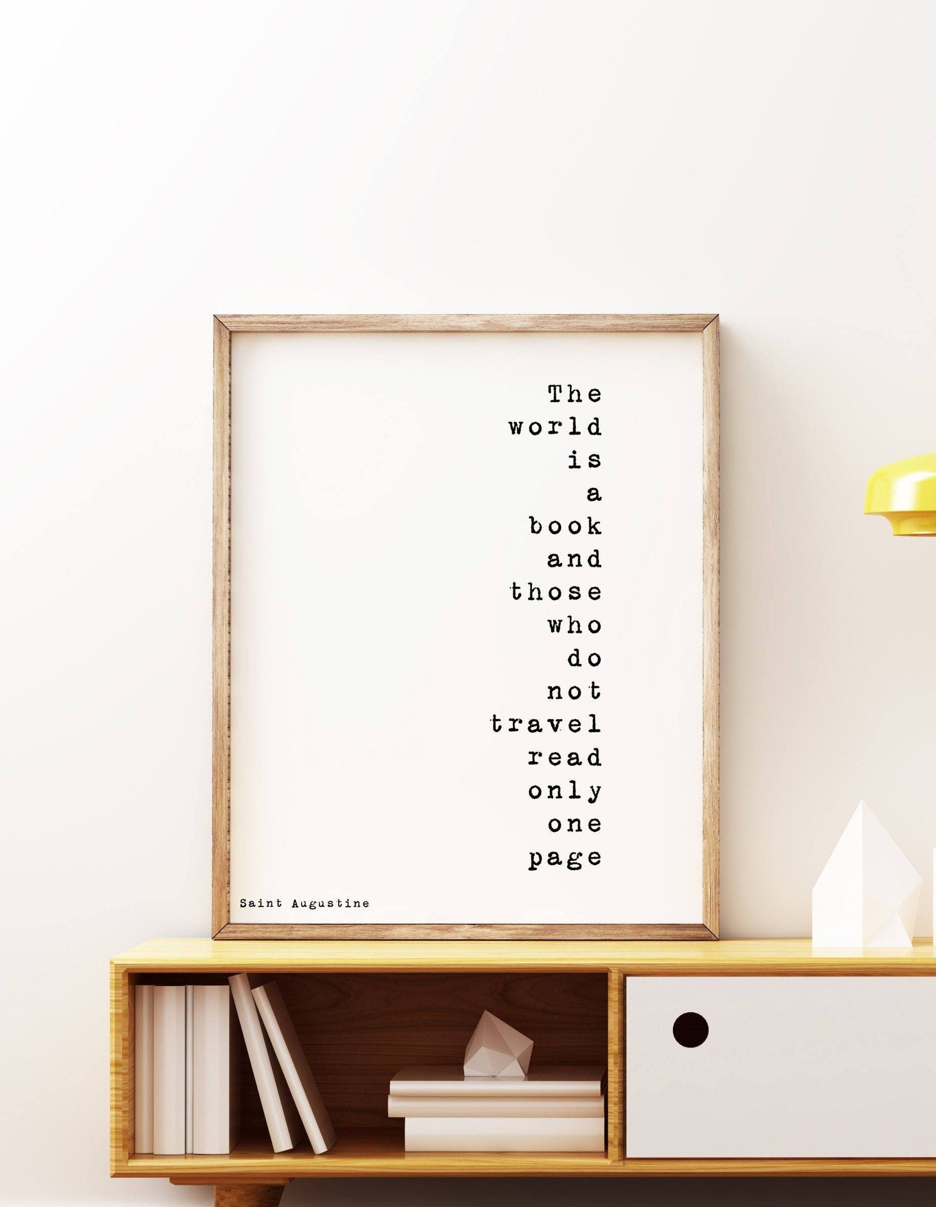 The World Is A Book Inspirational Quote, Travel Decor Quote Art Print in Black & White