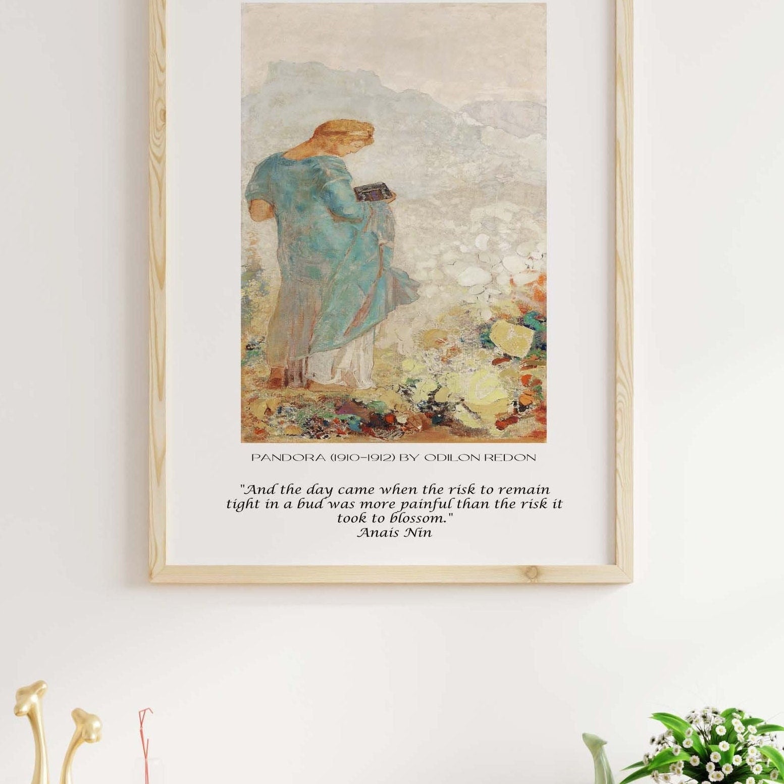 Anaïs Nin Quote with Pandora Painting – Literary Art Print, Vintage Feminine Wall Art