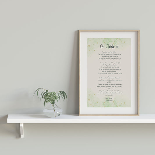 On Children Kahlil Gibran Wall Art Prints, Watercolour Poem Art for Wall Decor in Living Room or Bedroom