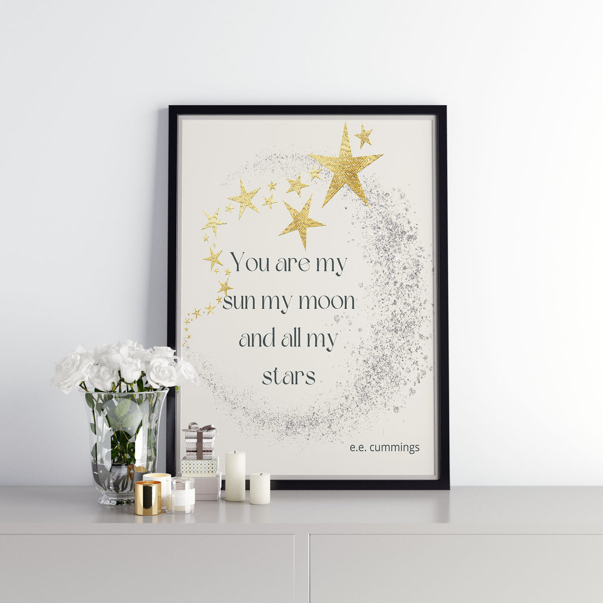 You Are My Sun My Moon All My Stars e.e. cummings Love Quote Print, Unframed Love Poetry Art