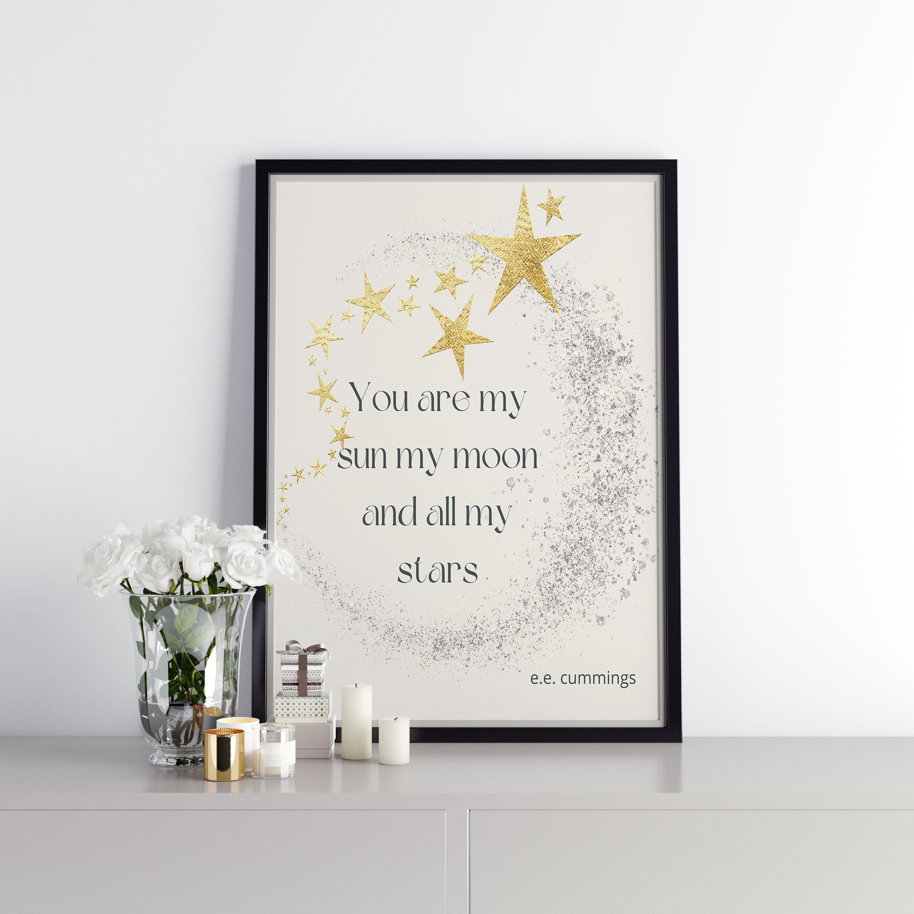 You Are My Sun My Moon All My Stars e.e. cummings Love Quote Print, Unframed Love Poetry Art