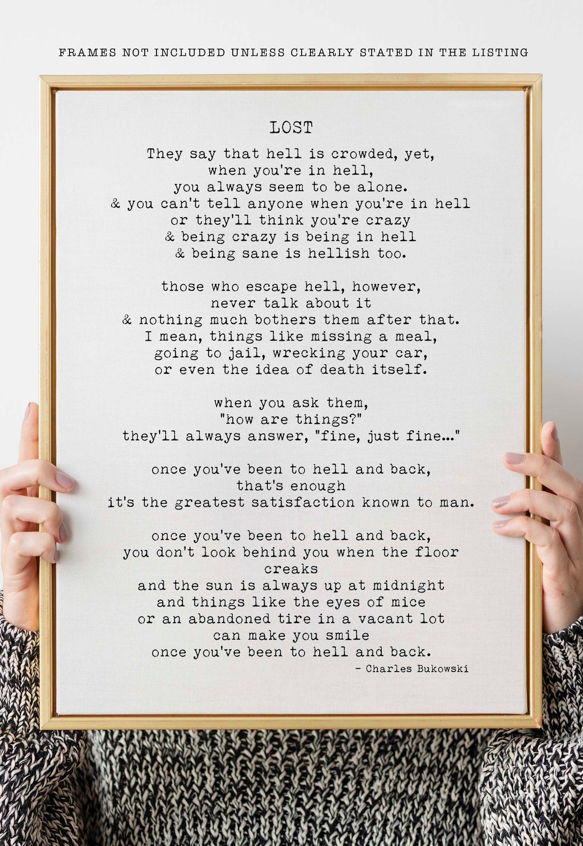 Charles Bukowski Poem Print – “Lost” Literary Wall Art, Minimalist Typewriter Style