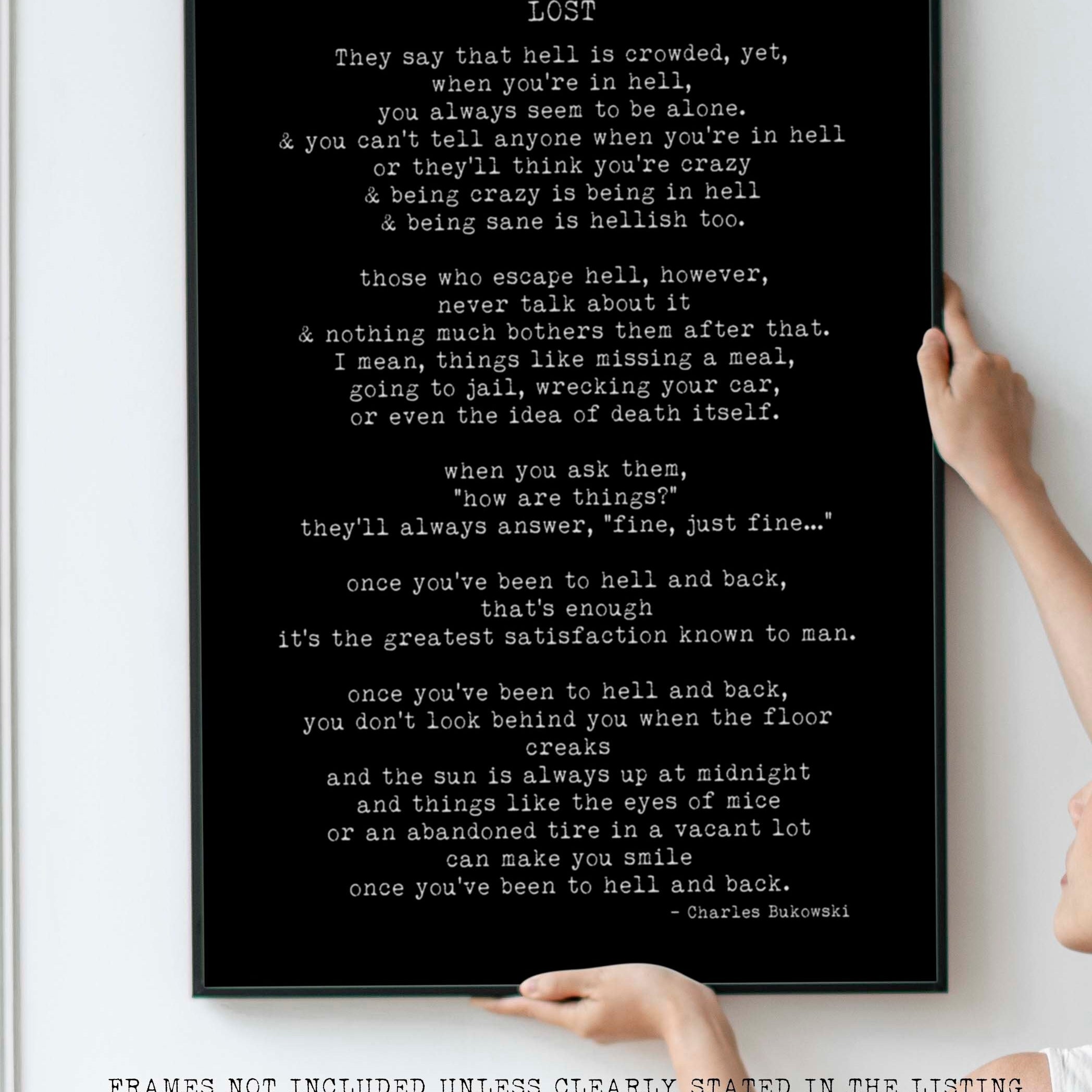 Charles Bukowski Poem Print – “Lost” Literary Wall Art, Minimalist Typewriter Style