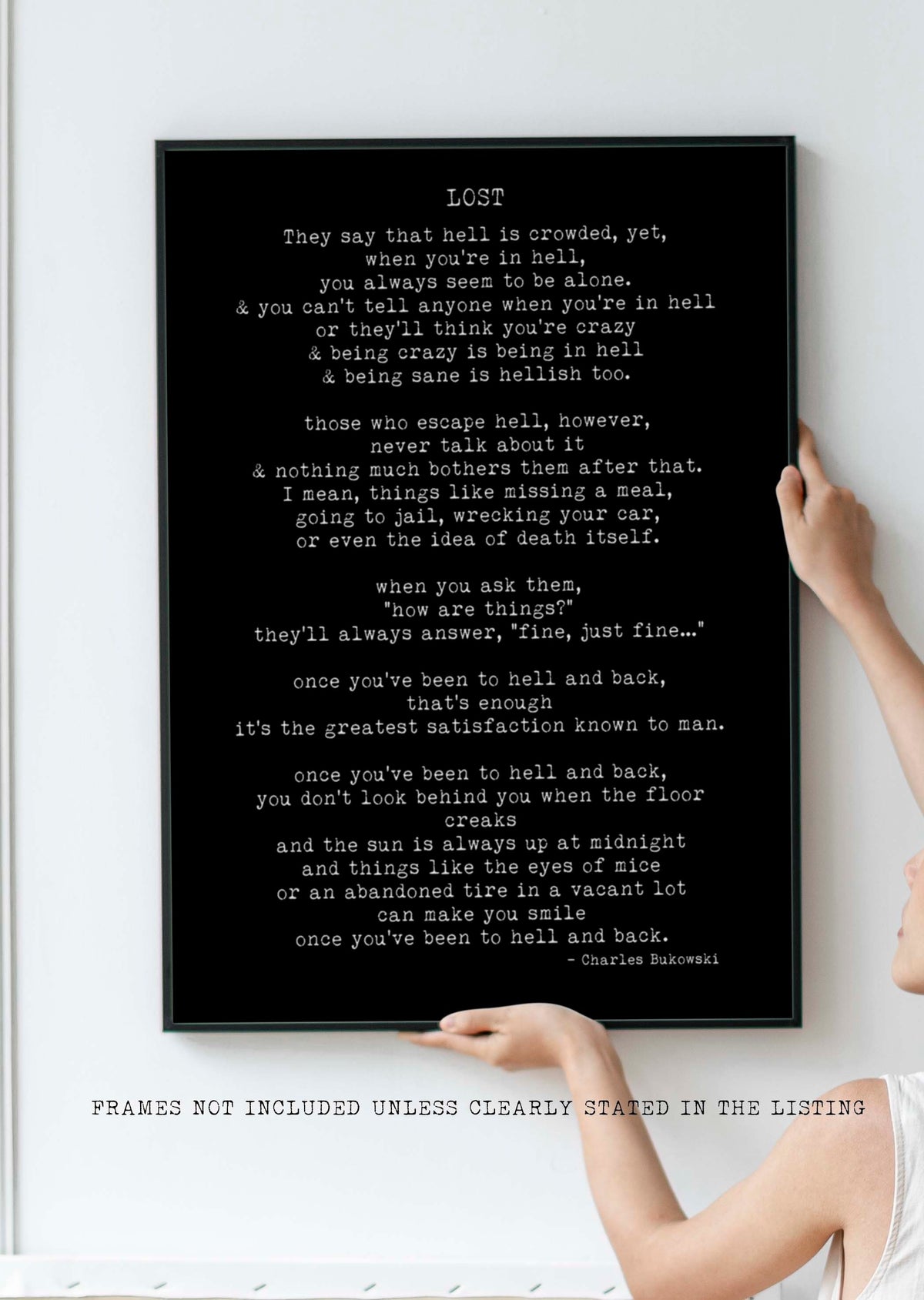 Charles Bukowski Poem Print – “Lost” Literary Wall Art, Minimalist Typewriter Style