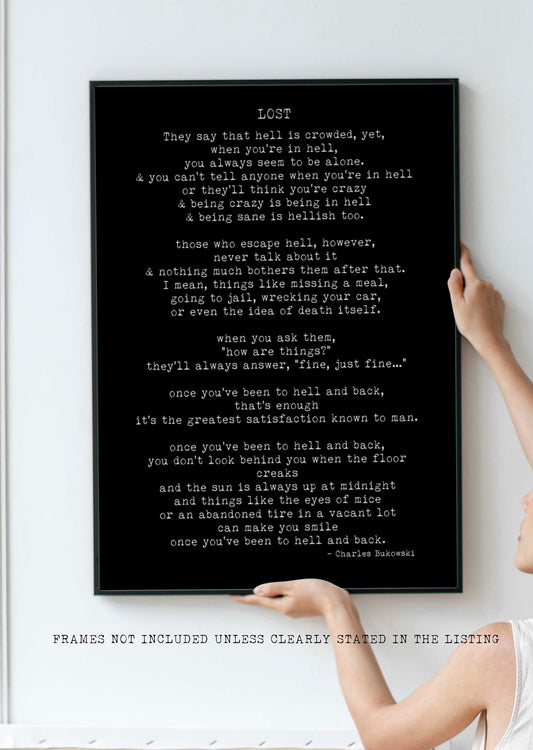 Charles Bukowski Poem Print – “Lost” Literary Wall Art, Minimalist Typewriter Style