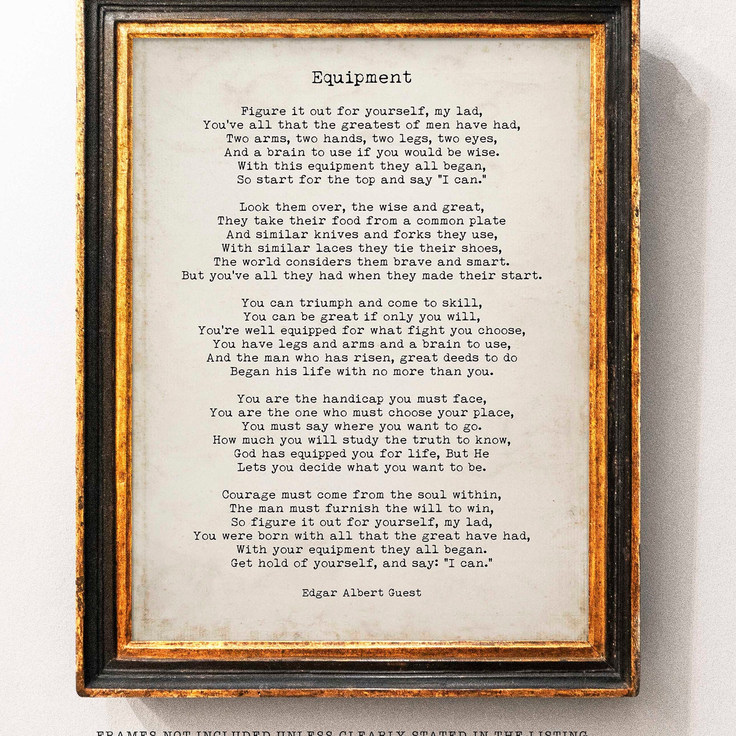 Equipment Edgar Albert Guest Poem, Black & White Poetry Wall Art Prints