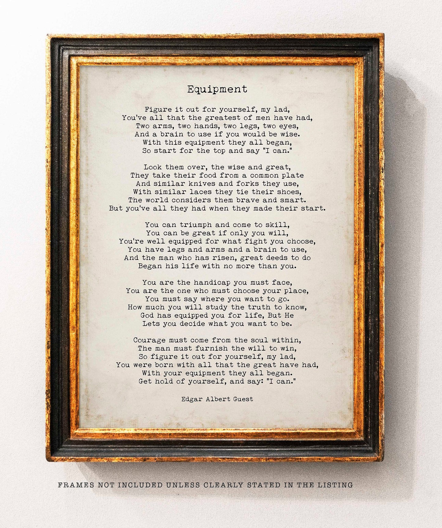 Equipment Poem by Edgar Albert Guest – Motivational Literary Print, Vintage Typewriter Style