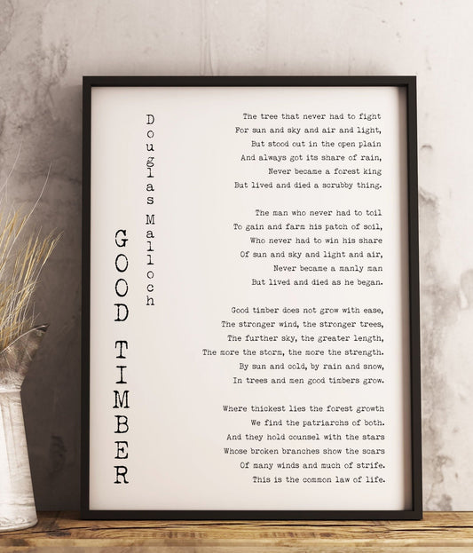 Good Timber Poem Print – Douglas Malloch Quote Wall Art, Strength Through Struggle
