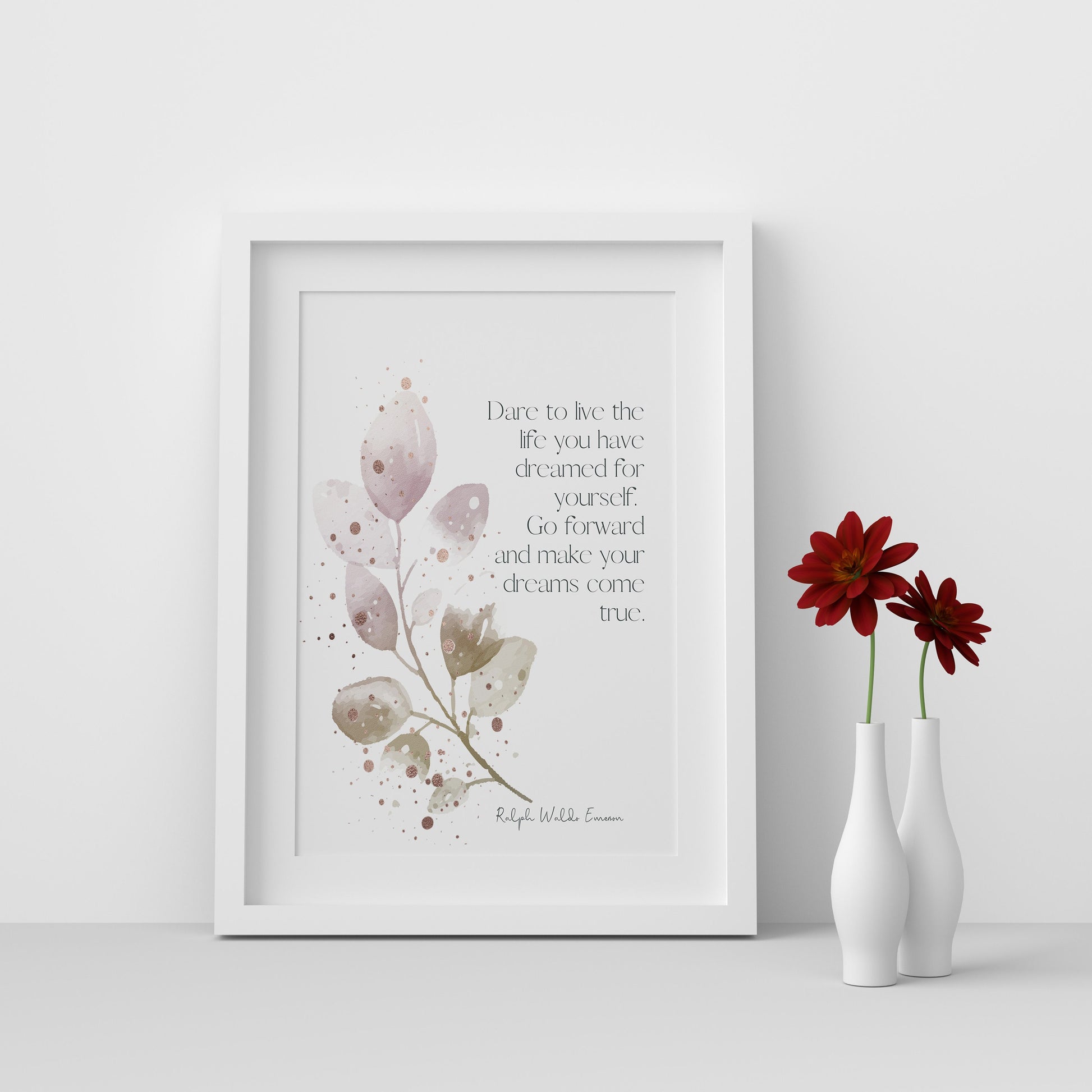 Ralph Waldo Emerson Quote Print | Dare to Live the Life You Dreamed | Watercolour Wall Art | Inspirational Literary Decor