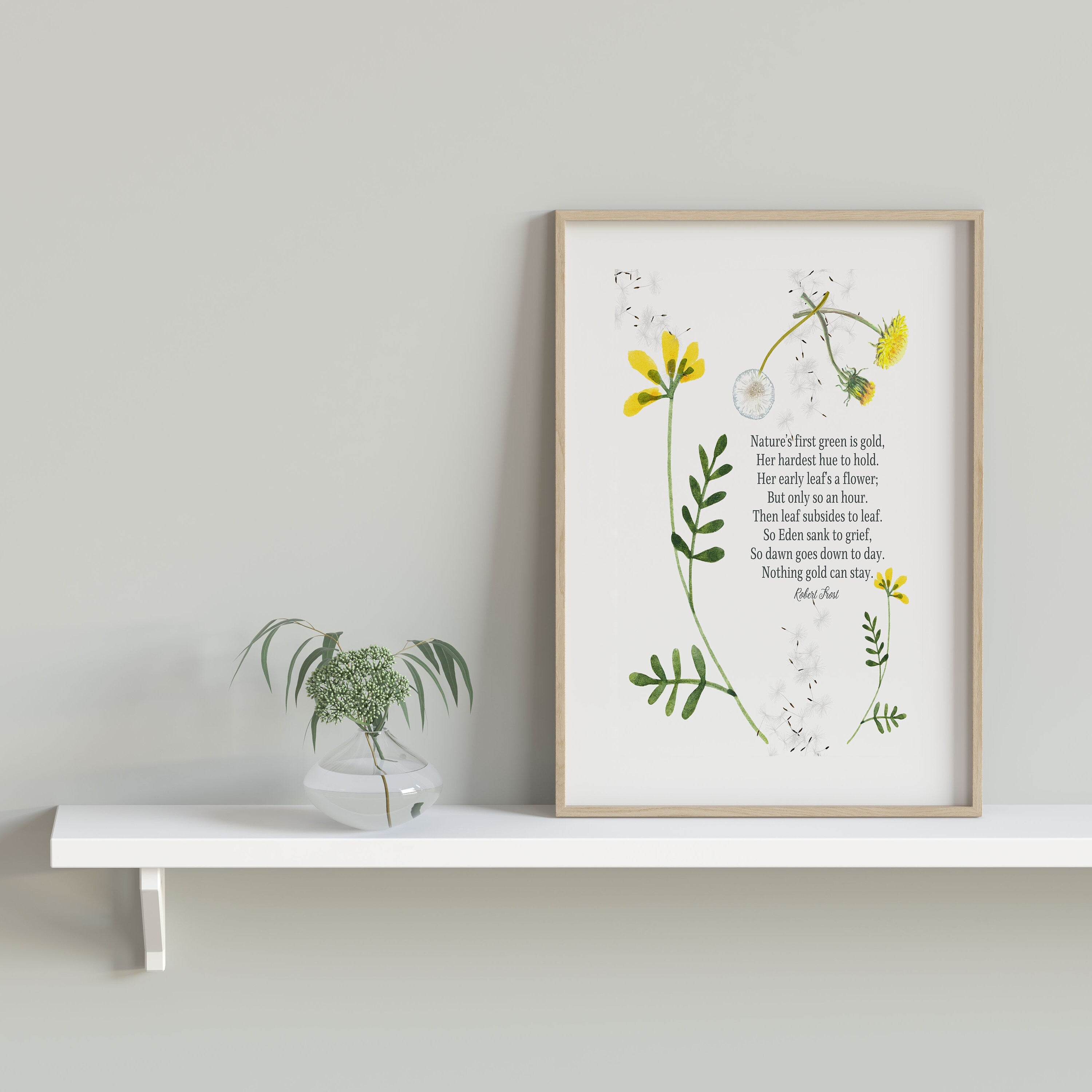 Nothing Gold Can Stay Robert Frost Wall Art Print Nature Watercolor Spring Flowers Art for Living Room Wall Art, Unframed Poem Decor