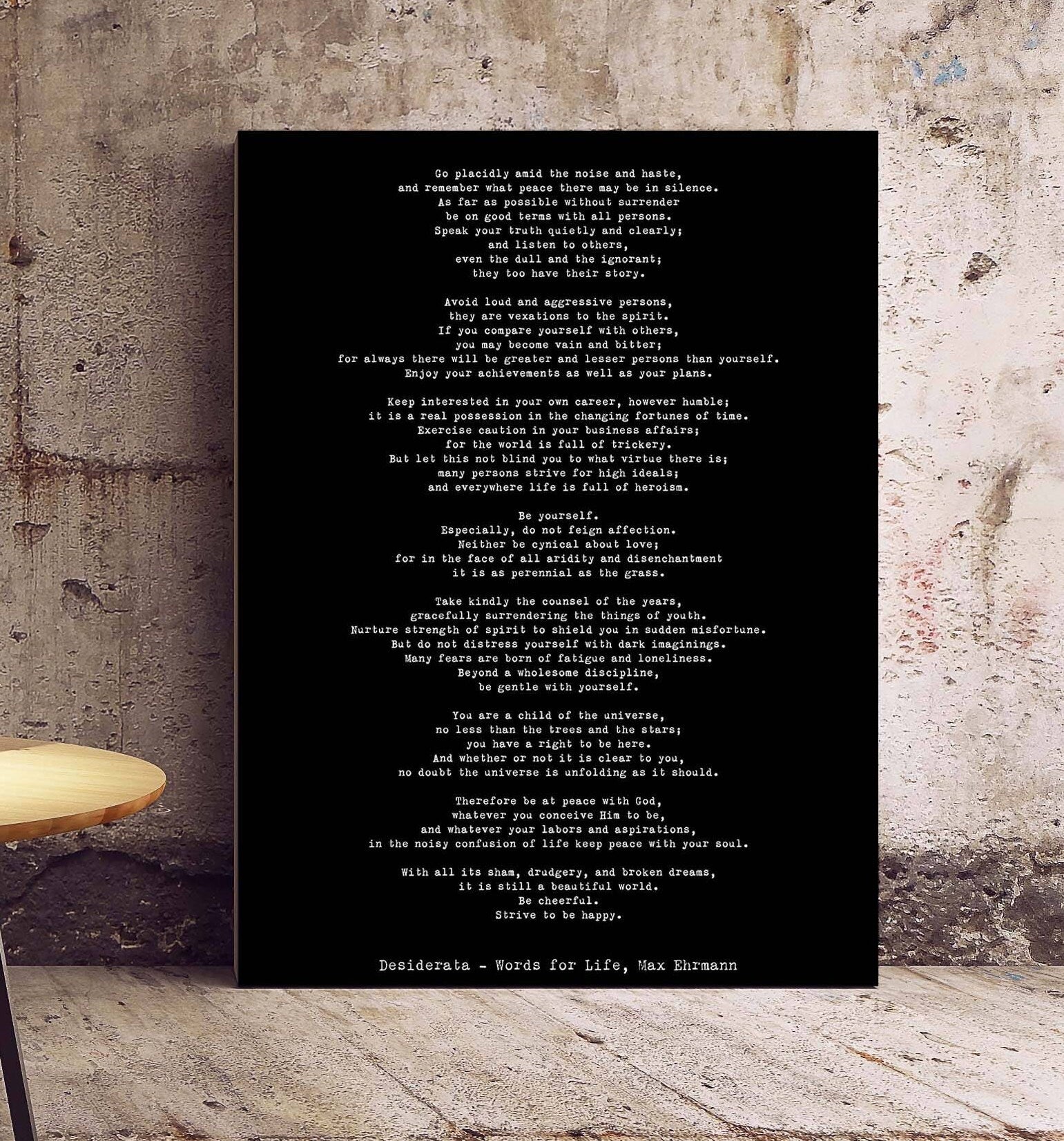 Desiderata Canvas Art, Max Ehrmann Black & White Inspirational Canvas Wall Art Prints