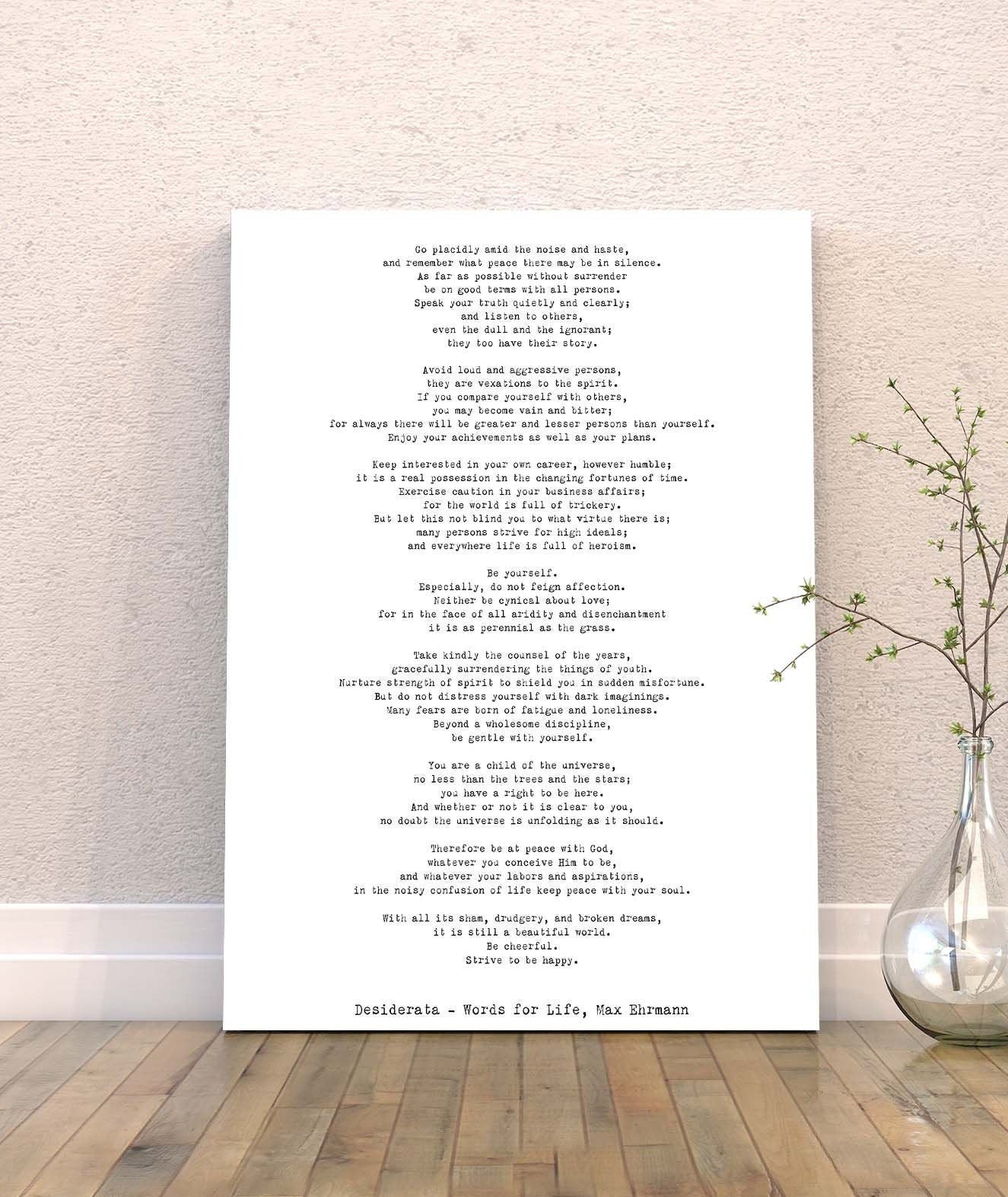 Desiderata Canvas Art, Max Ehrmann Black & White Inspirational Canvas Wall Art Prints