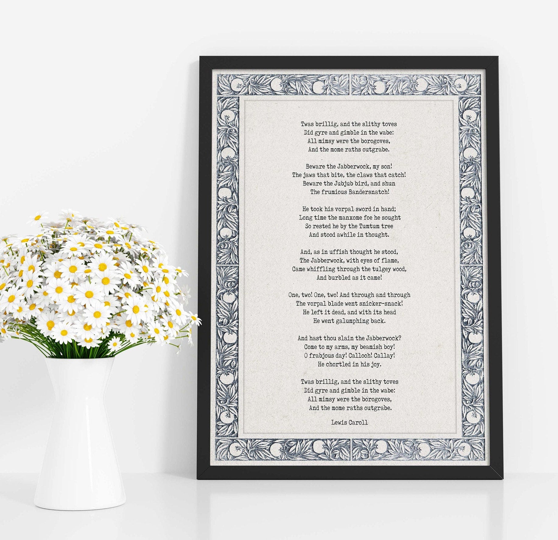 Lewis Carroll Jabberwocky Poem Print Literary Wall Art