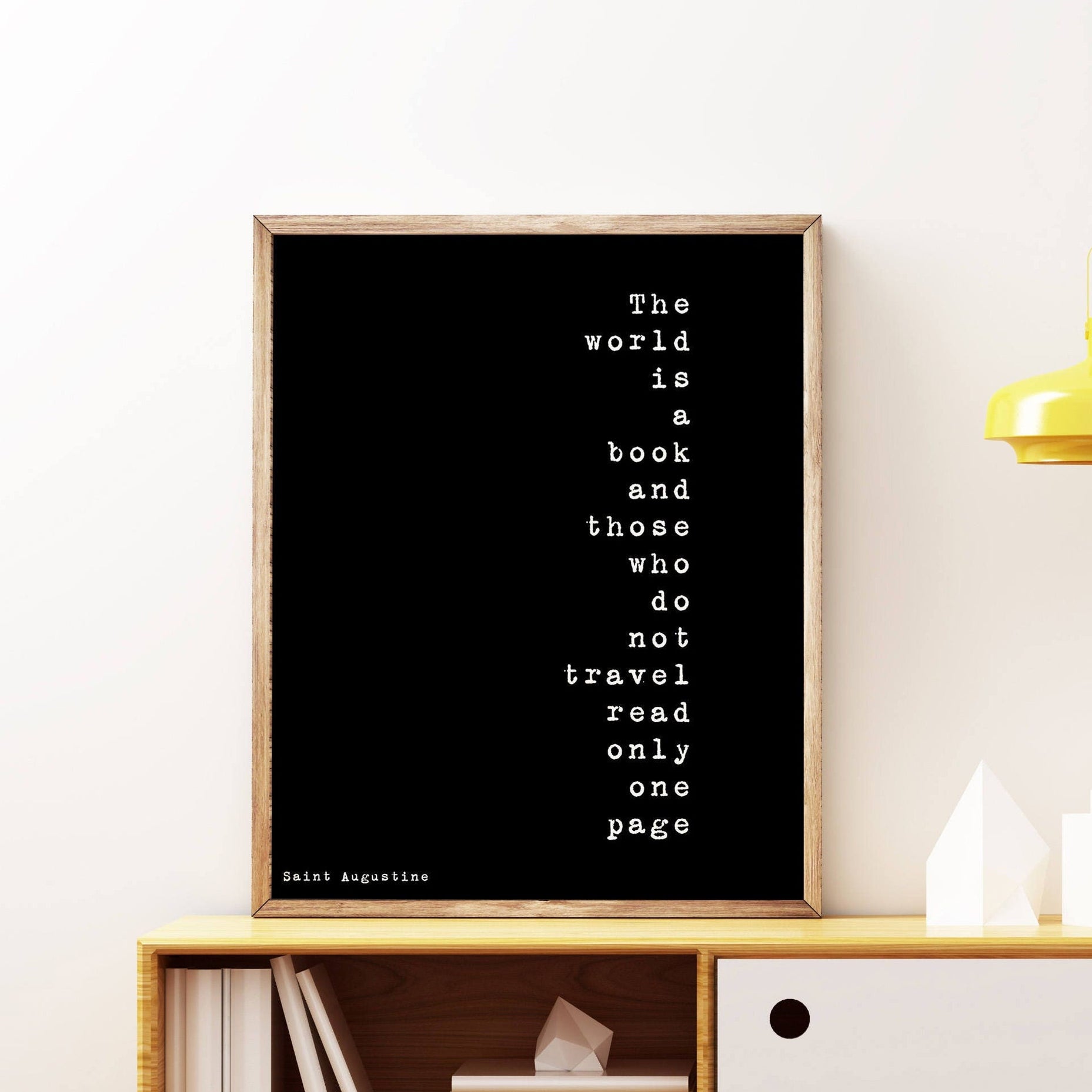 The World Is A Book Inspirational Quote, Travel Decor Quote Art Print in Black & White