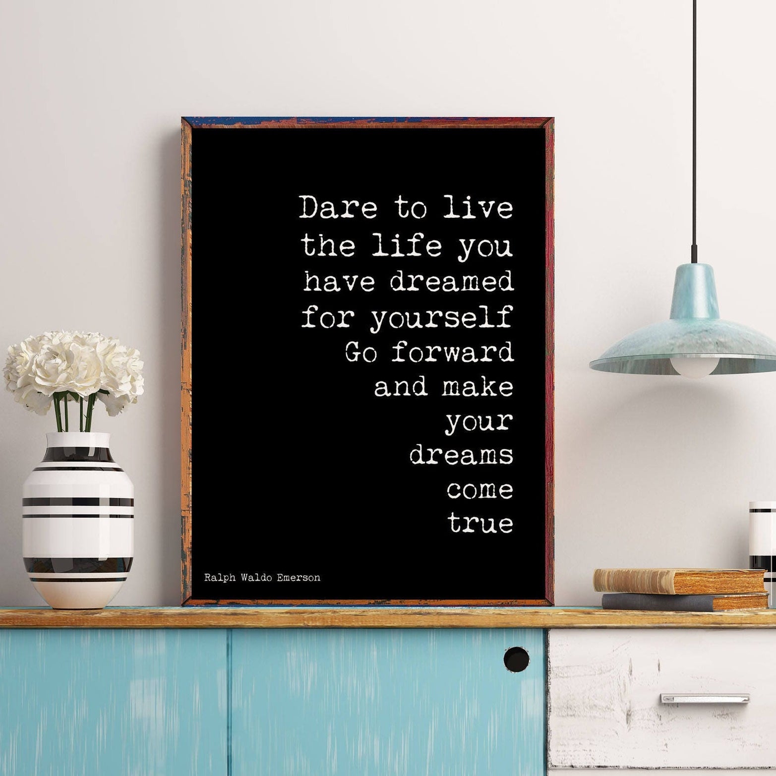 Ralph Waldo Emerson Positive Quote, Dare to Live black and white art